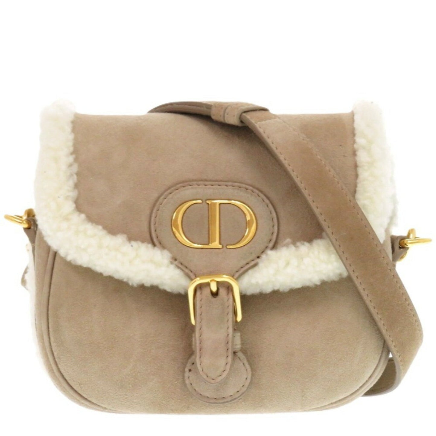 Dior Handbag Christian Shoulder Bag Leather Suede Beige