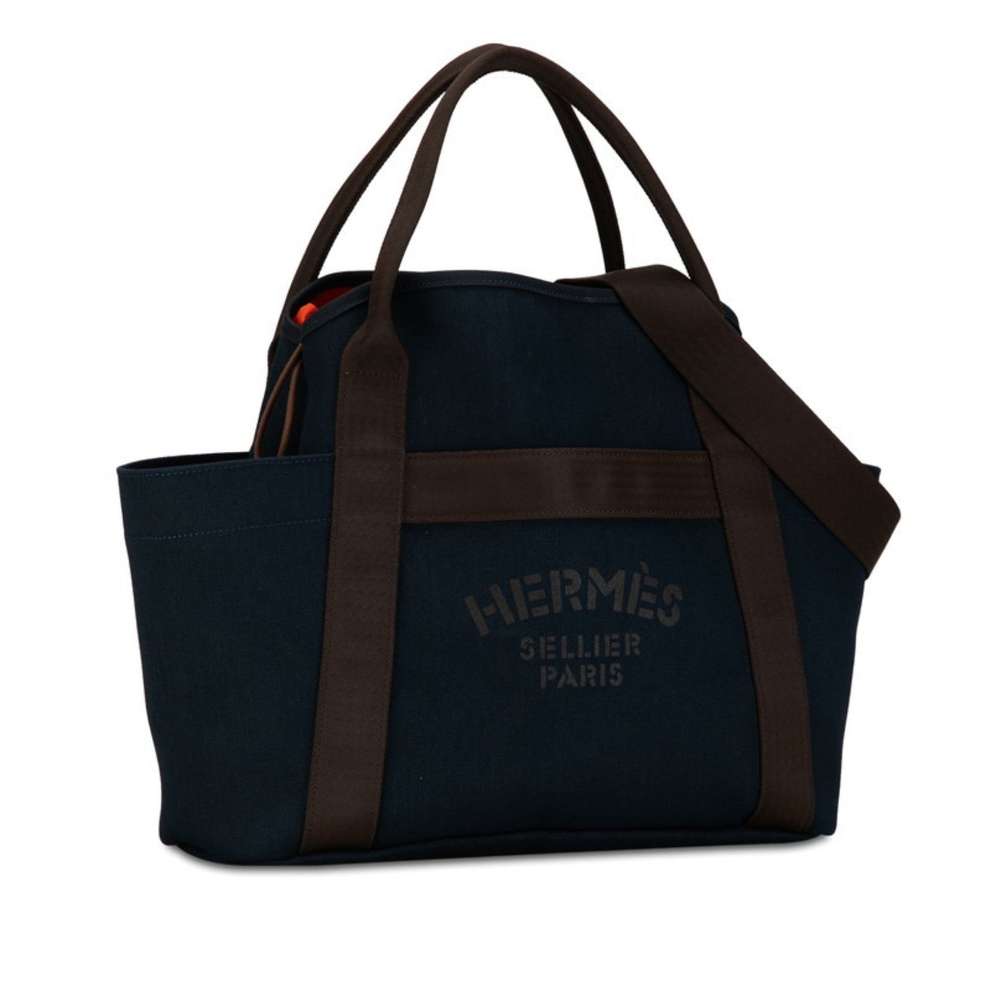 Hermes Shoulder Bag Tote Bag Canvas Brown Navy