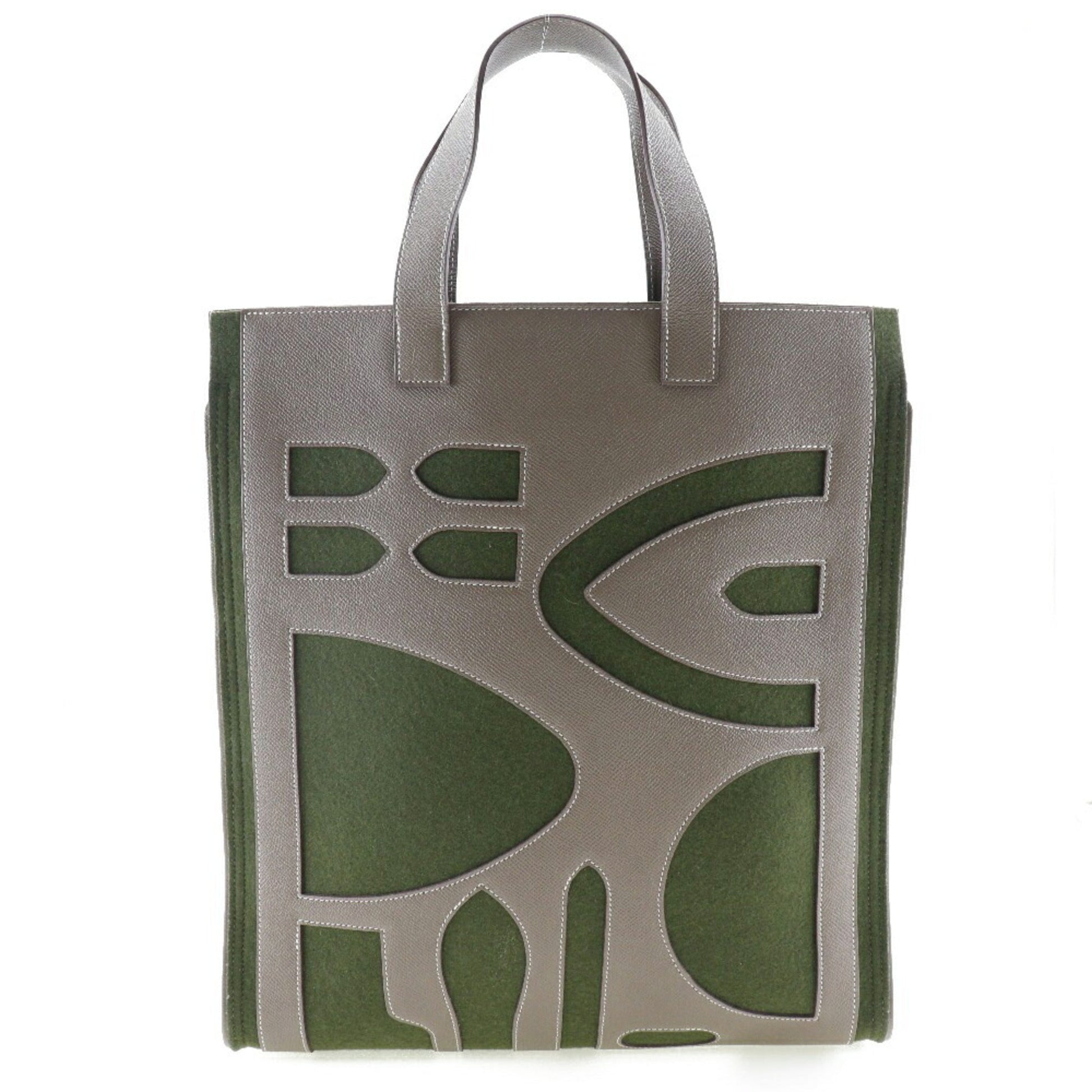 Hermes Petit Etoupe Felt Tote Bag Brown Green Gray