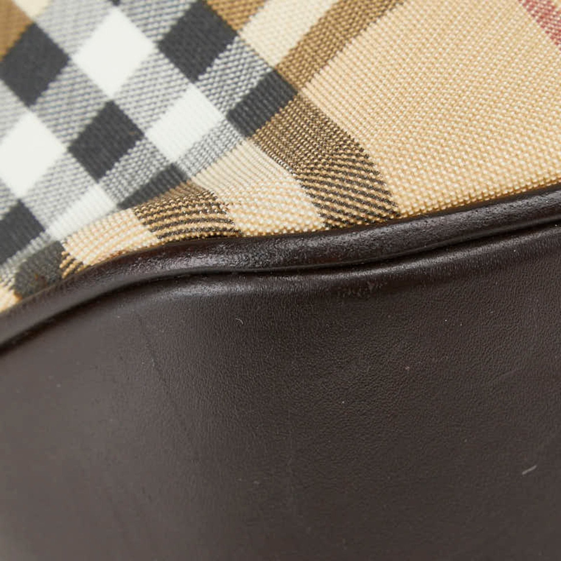Burberry Pvc Handbag Tote Bag Leather Brown Beige