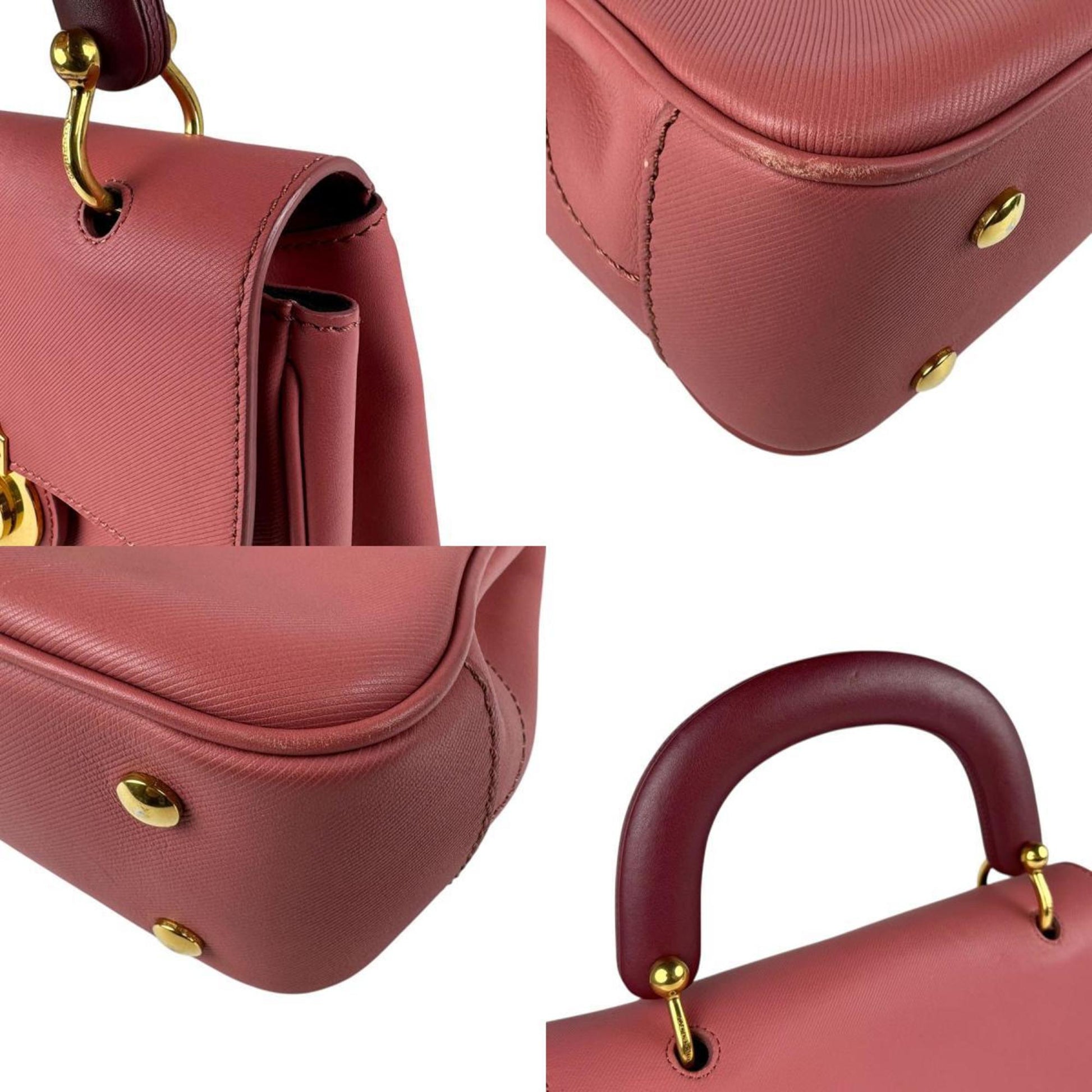 Burberry Burgundy Handbag Shoulder Bag Leather Pink