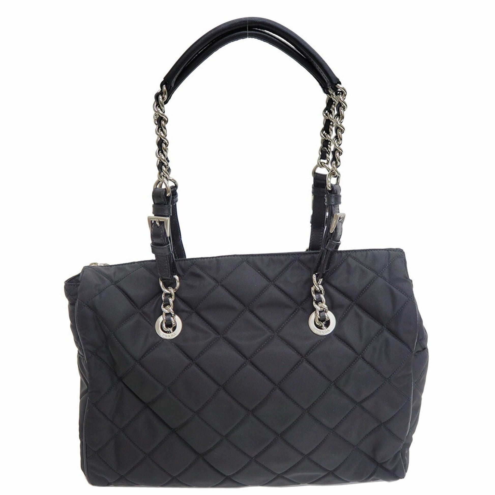 Prada Shoulder Bag Tote Quilted Black Chain