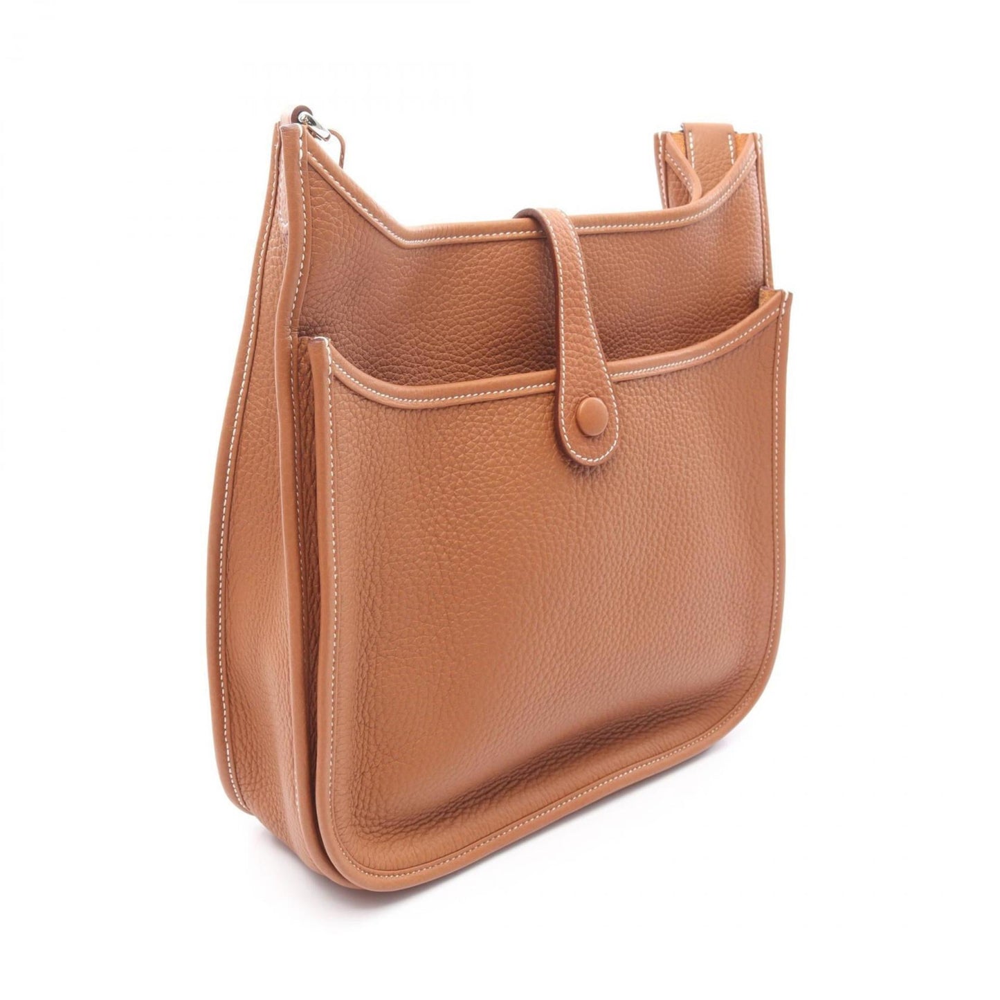 Hermes Taurillon Clemence Shoulder Bag Leather Brown Gold