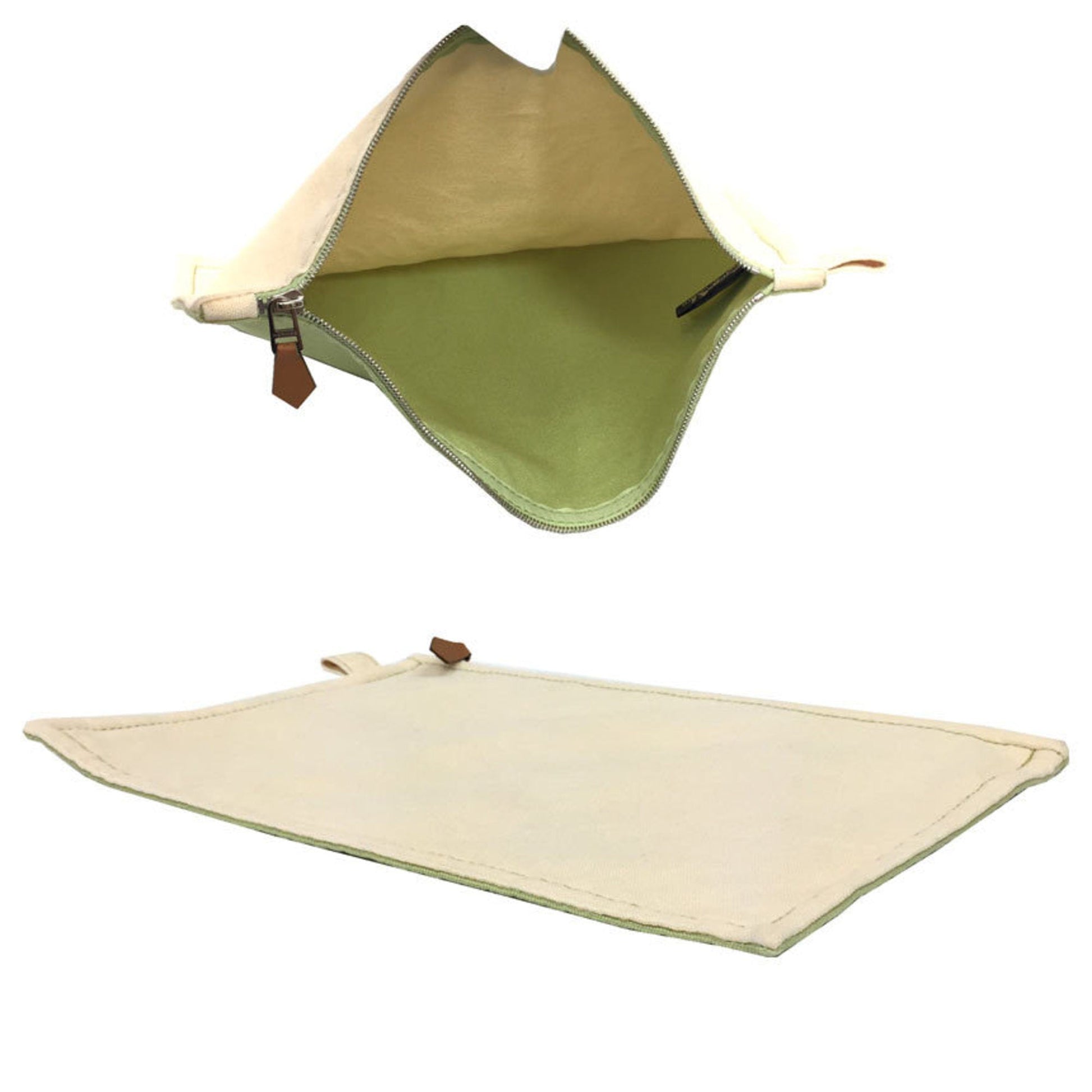 Hermes Lime Cotton Clutch Bag Pouch Canvas Green Cream Clutch Bag Pouch