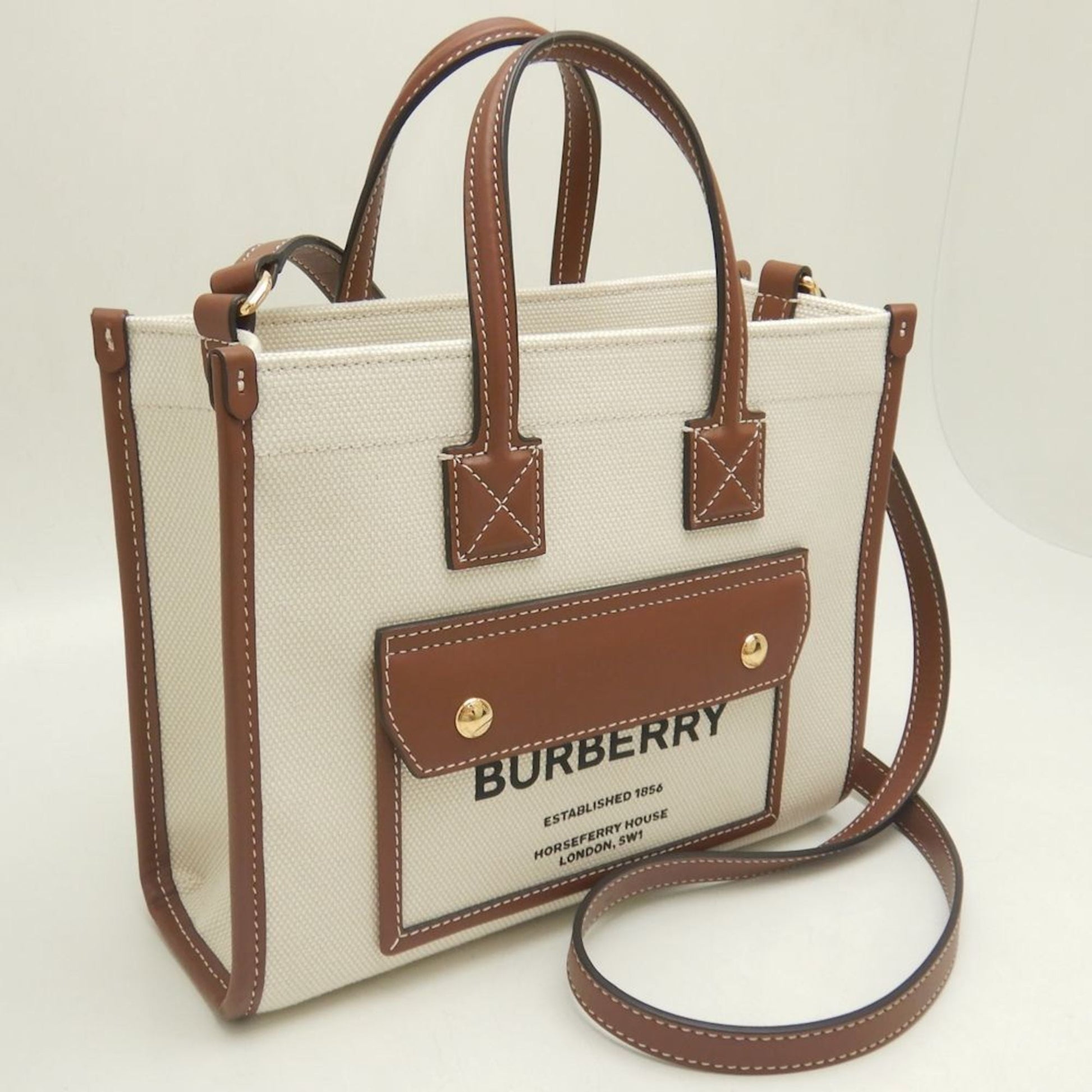 Burberry Tote Bag Leather Canvas