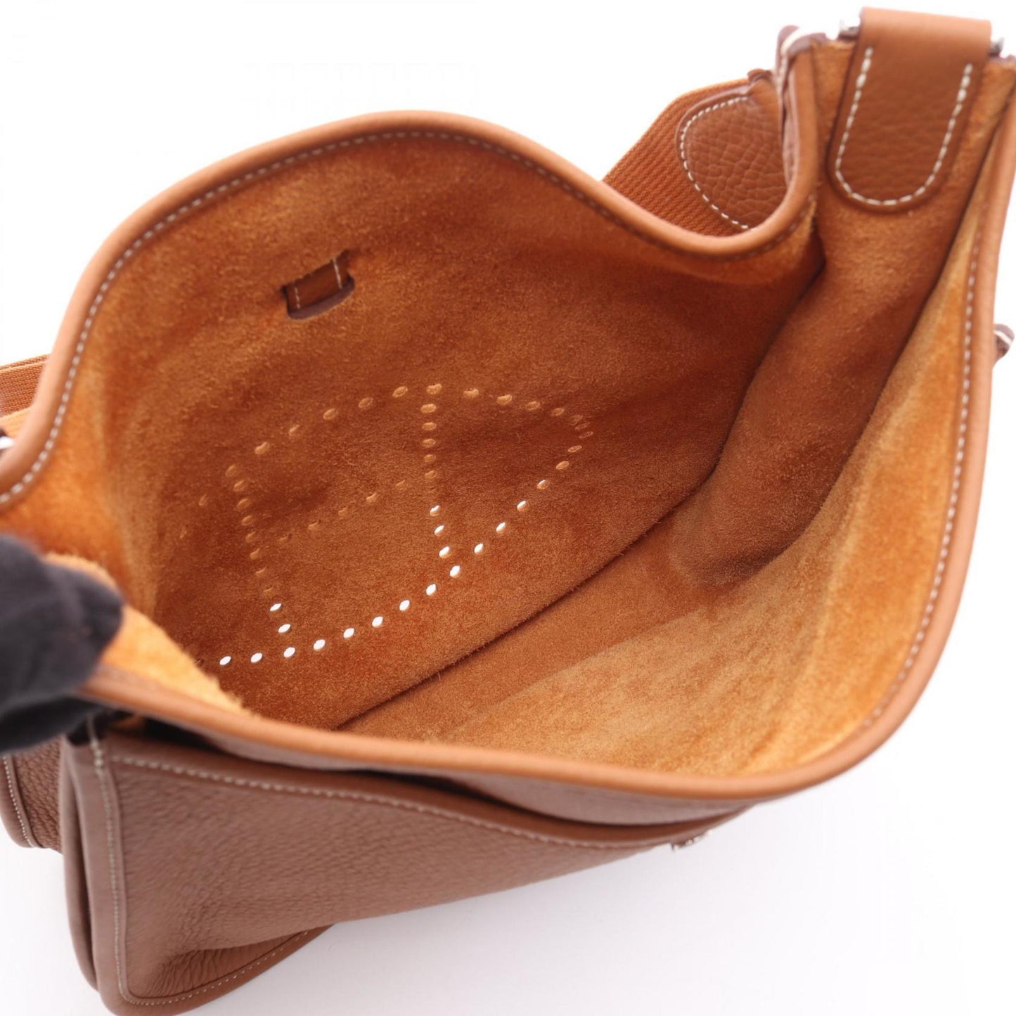 Hermes Taurillon Clemence Shoulder Bag Leather Brown Gold