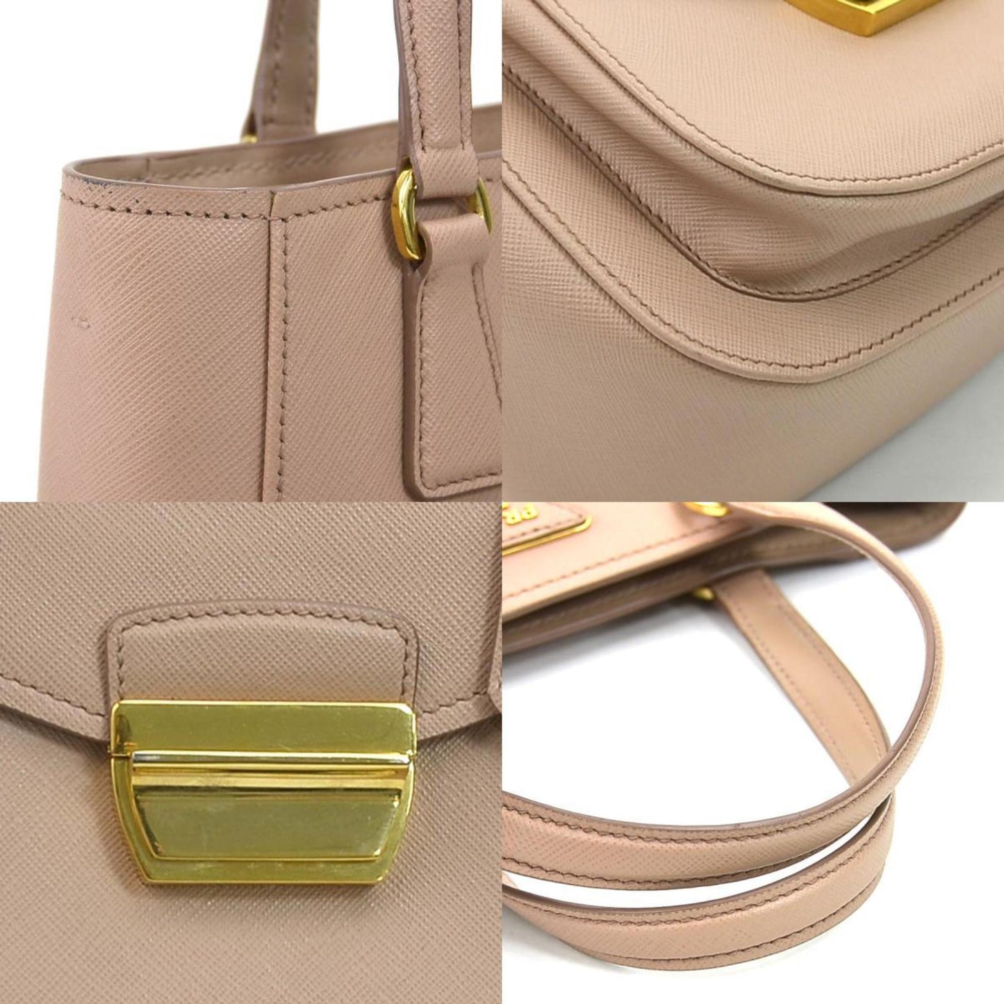 Prada Handbag Crossbody Shoulder Bag Ladies Leather Beige Pink