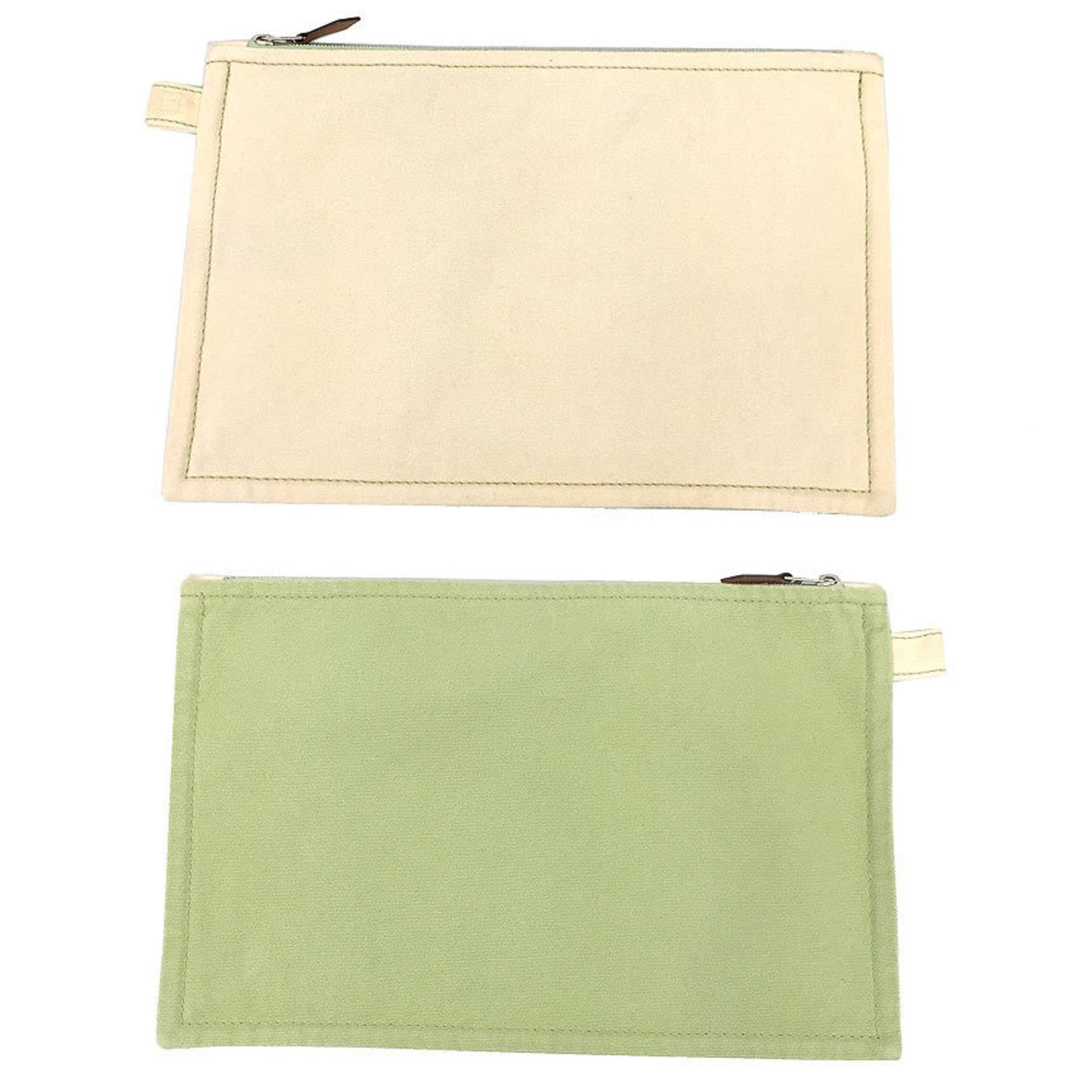 Hermes Lime Cotton Clutch Bag Pouch Canvas Green Cream Clutch Bag Pouch