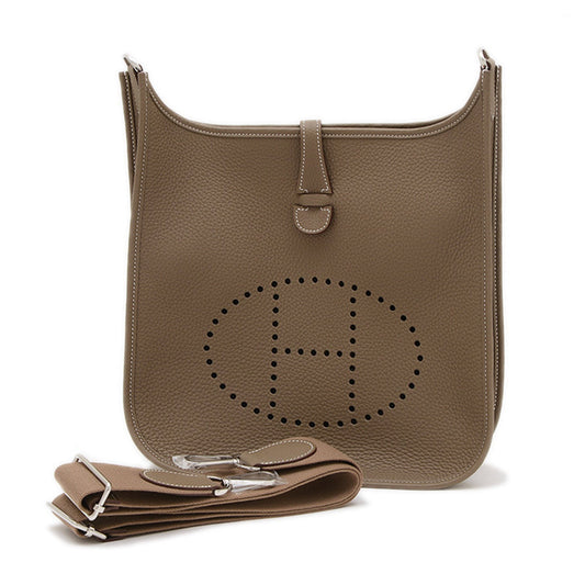 Hermes Etoupe Taurillon Clemence Shoulder Bag Leather Gray Shoulder Bag 8