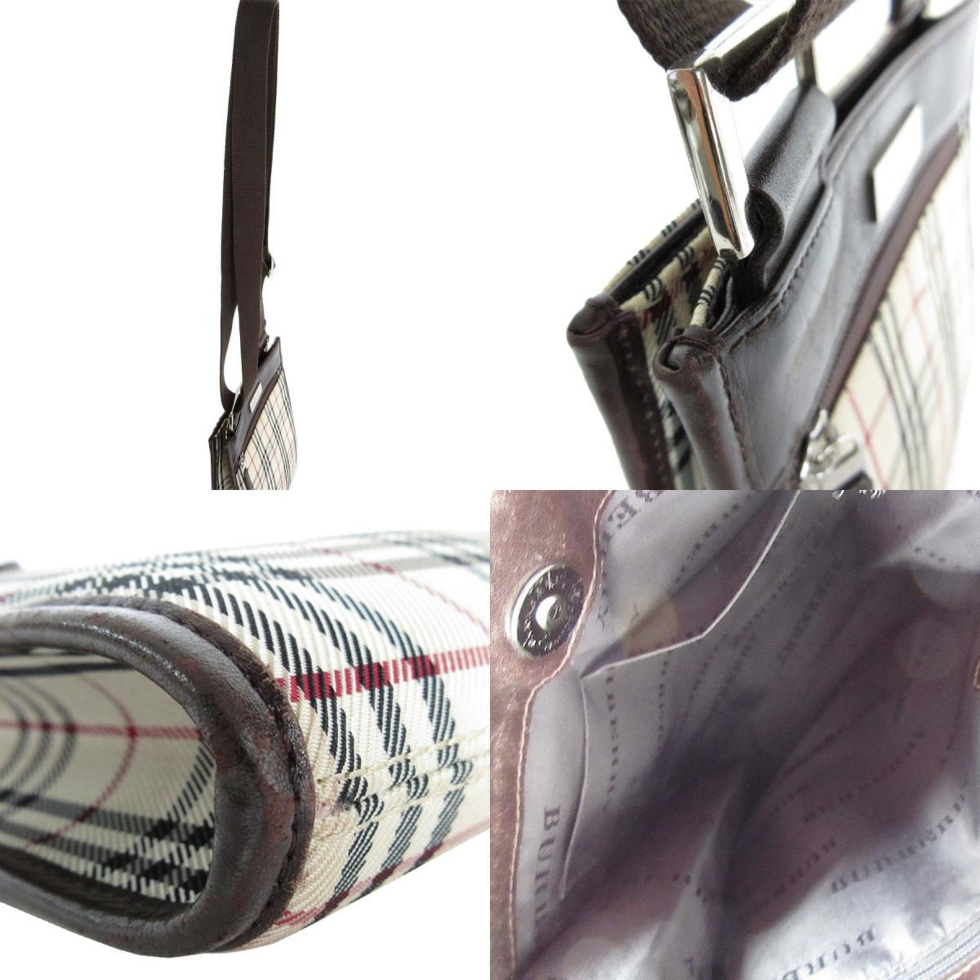 Burberry Shoulder Bag Leather Canvas Brown Shoulder Bag 4