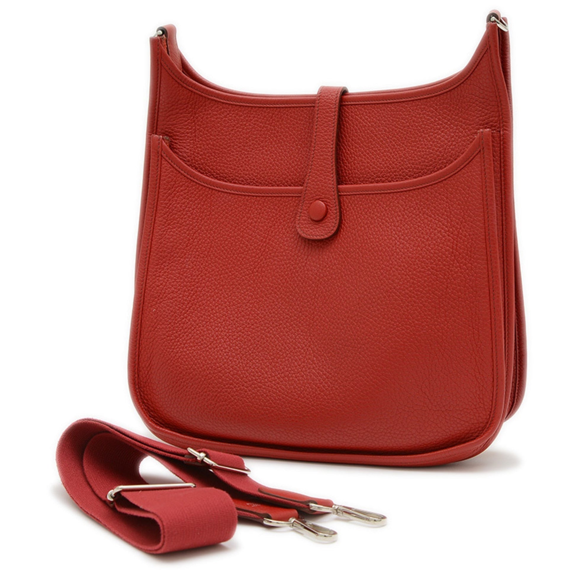 Hermes Color Rouge Garance Taurillon Clemence Shoulder Bag Leather Red