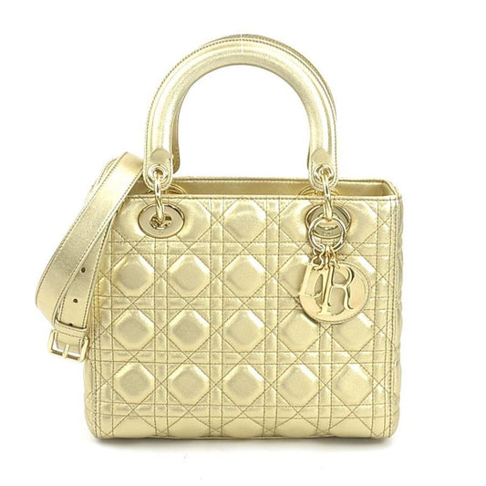 Dior Handbag Christian Shoulder Bag 2 Leather Gold