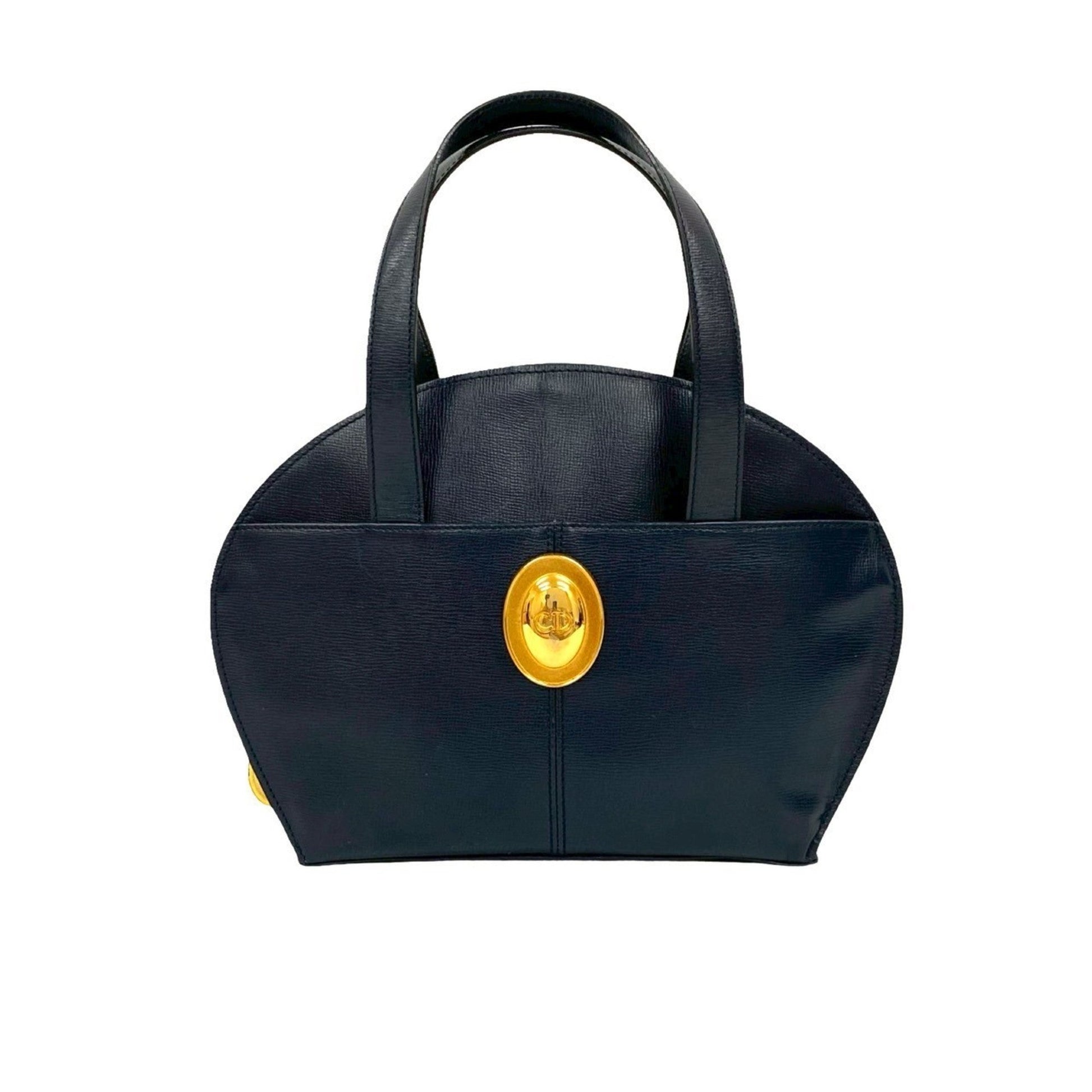 Dior Handbag Christian Boston Bag Tote Bag Leather Blue Navy