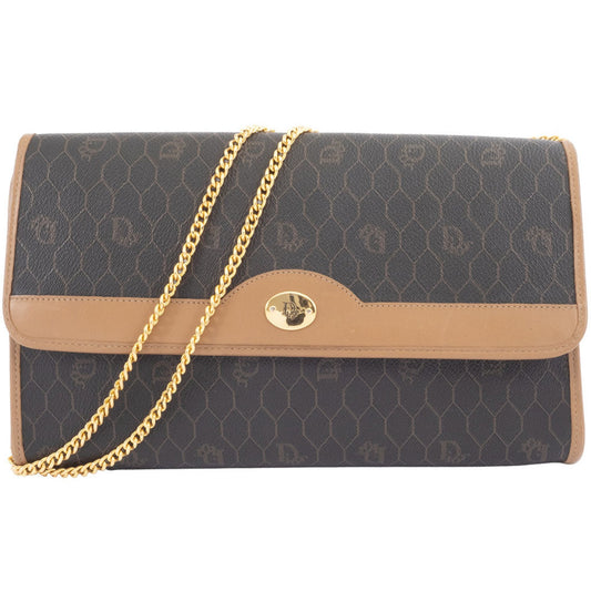 Dior Handbag Christian Dark Pvc Shoulder Bag Leather Brown