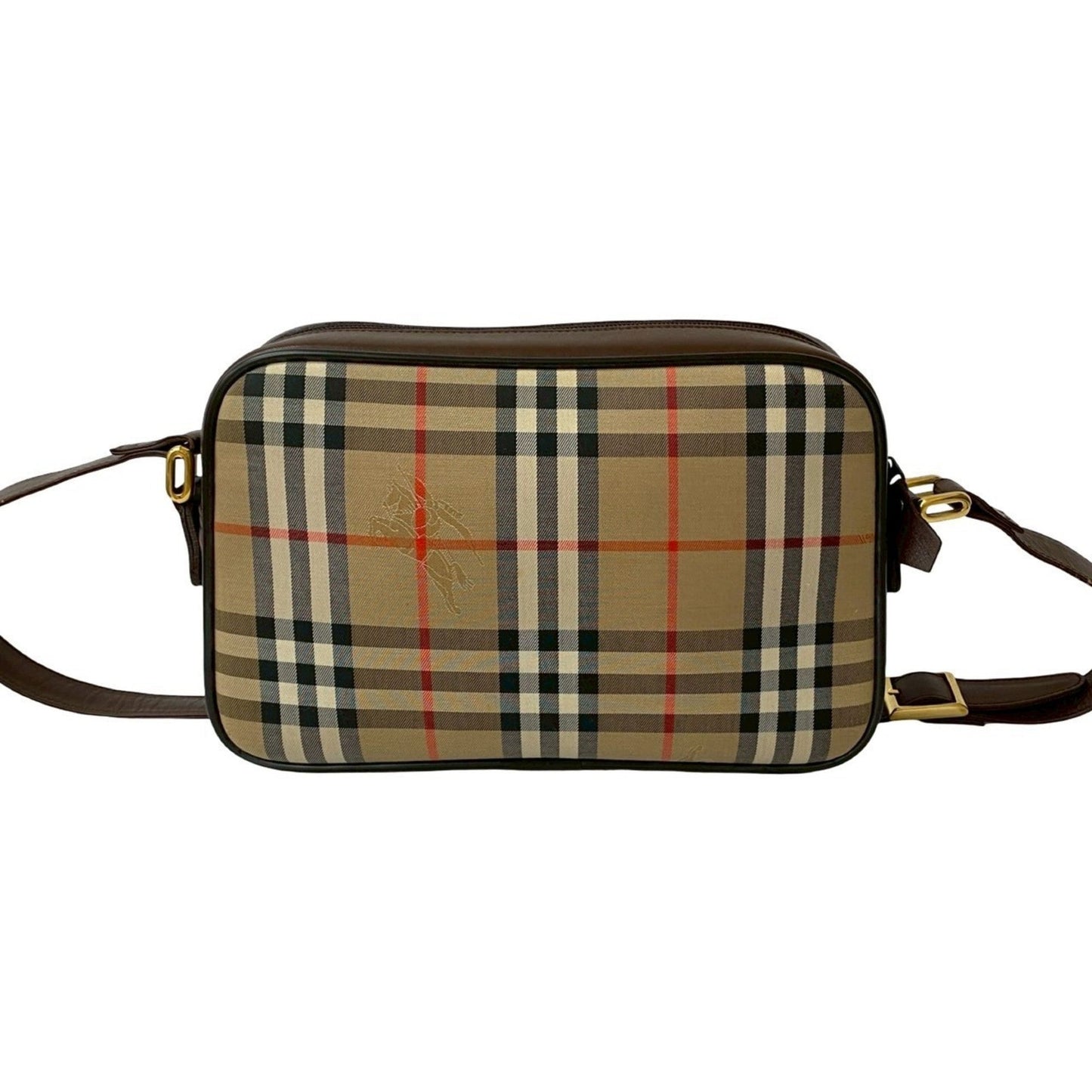 Burberry Red Color Pochette Shoulder Bag Leather Canvas Black