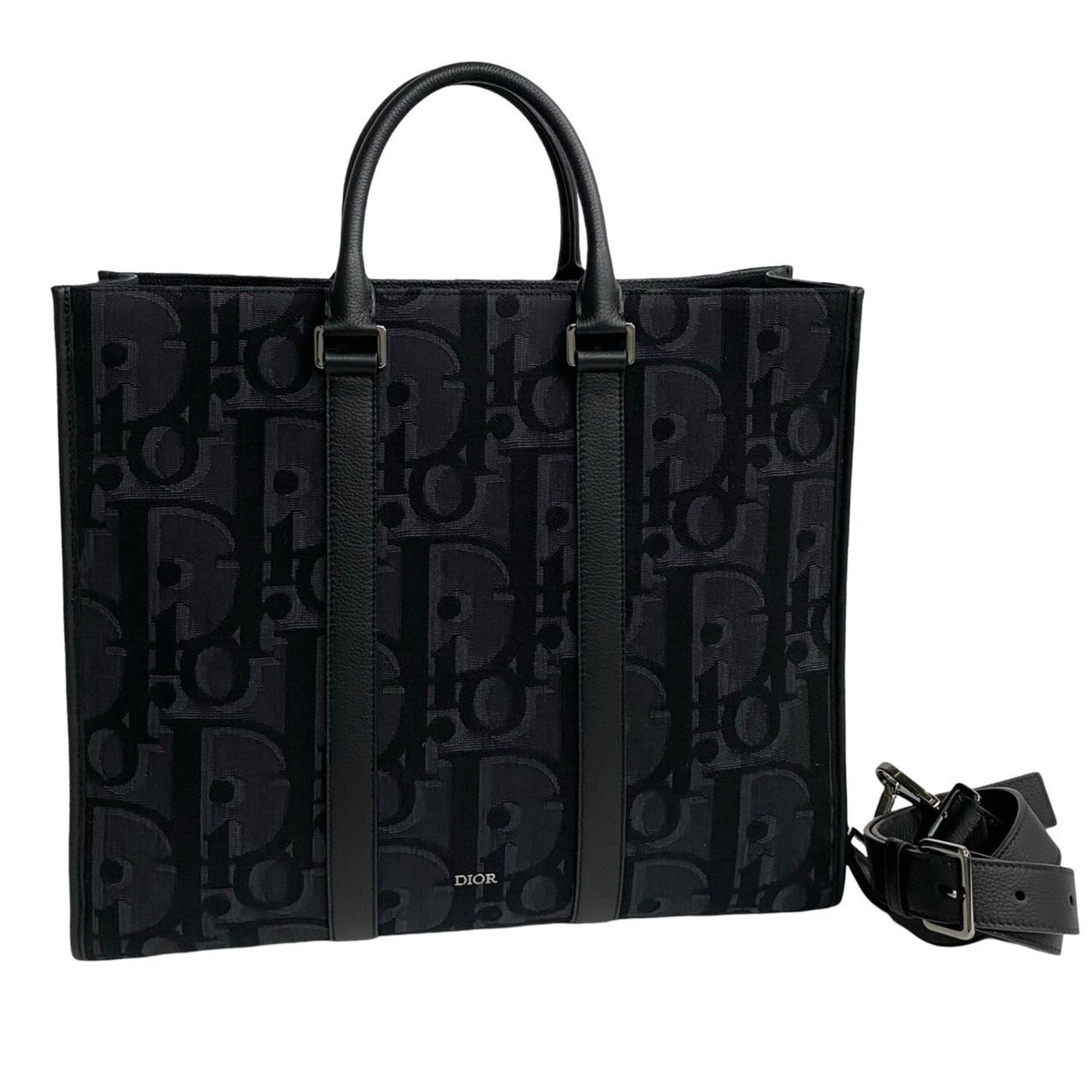 Dior Handbag Christian Tote Bag Leather Canvas Black Canvas Tote Bag