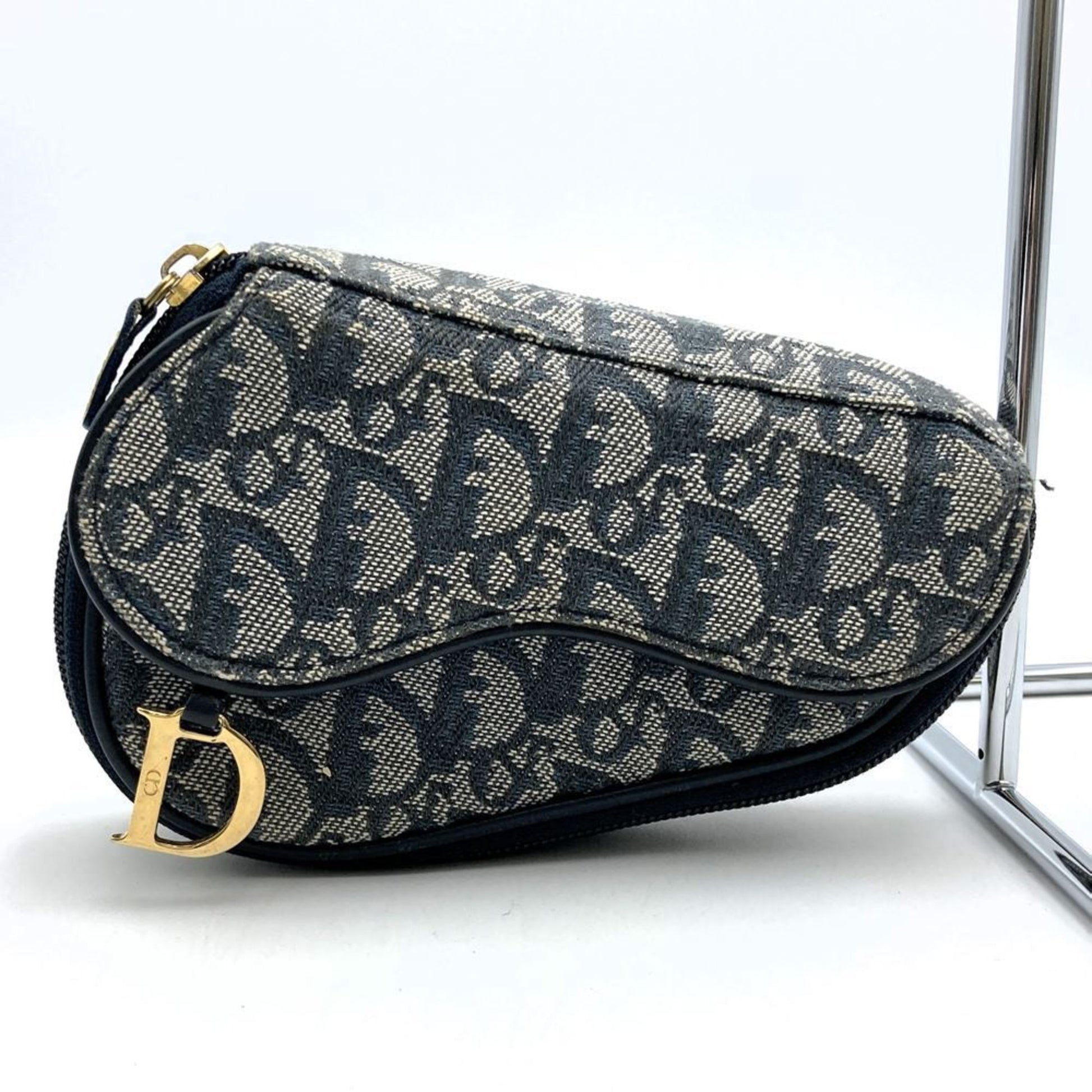 Dior Handbag Christian Pouch Canvas Blue Navy Satchel Bag