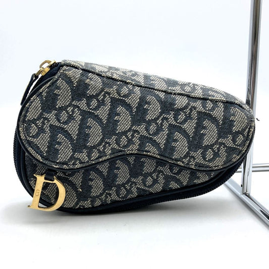 Dior Handbag Christian Pouch Canvas Blue Navy Satchel Bag