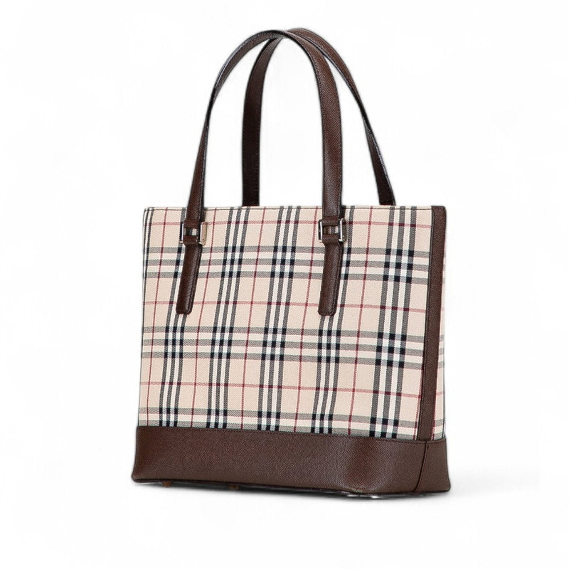 Burberry Tote Bag Leather Canvas Brown