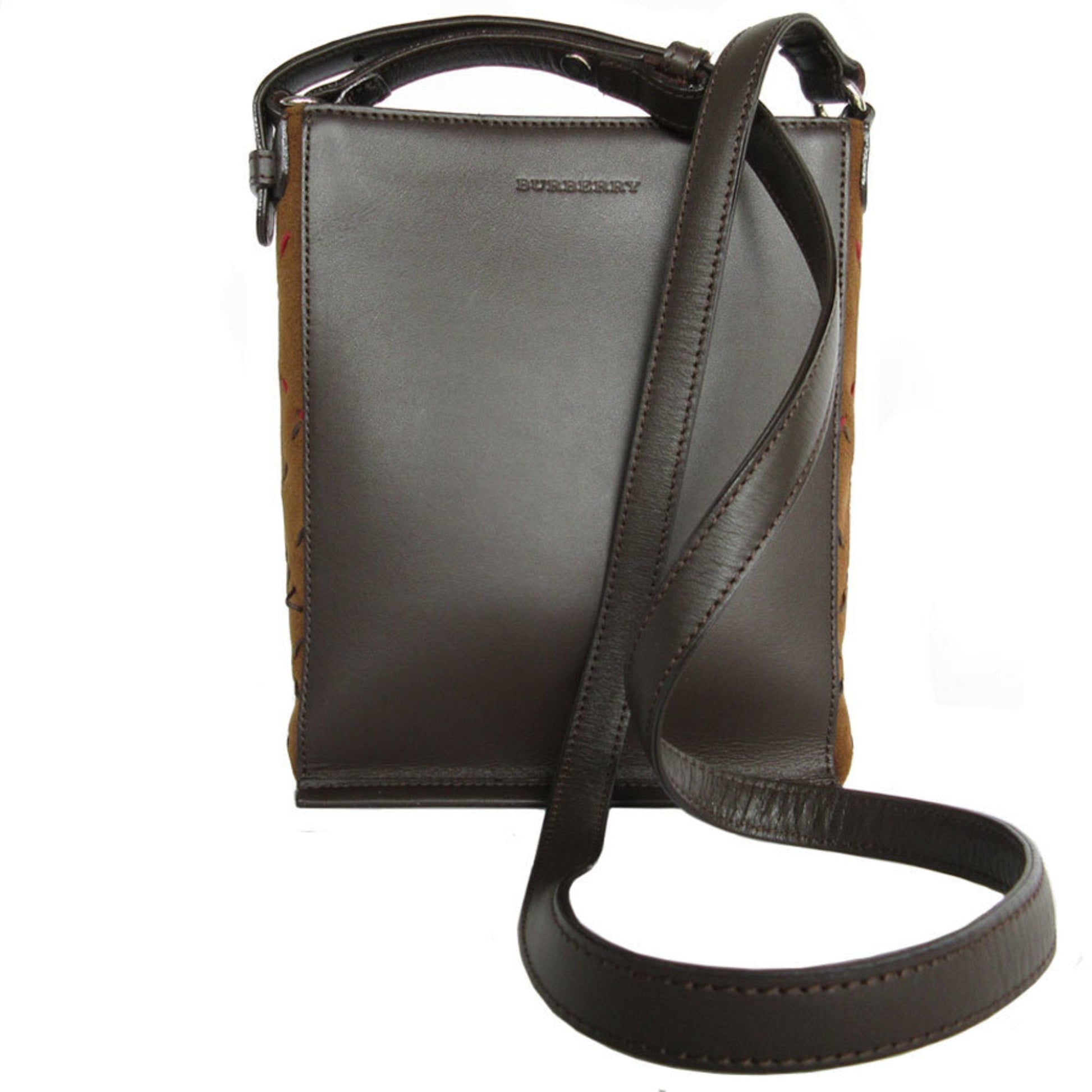 Burberry Shoulder Bag Leather Suede Brown