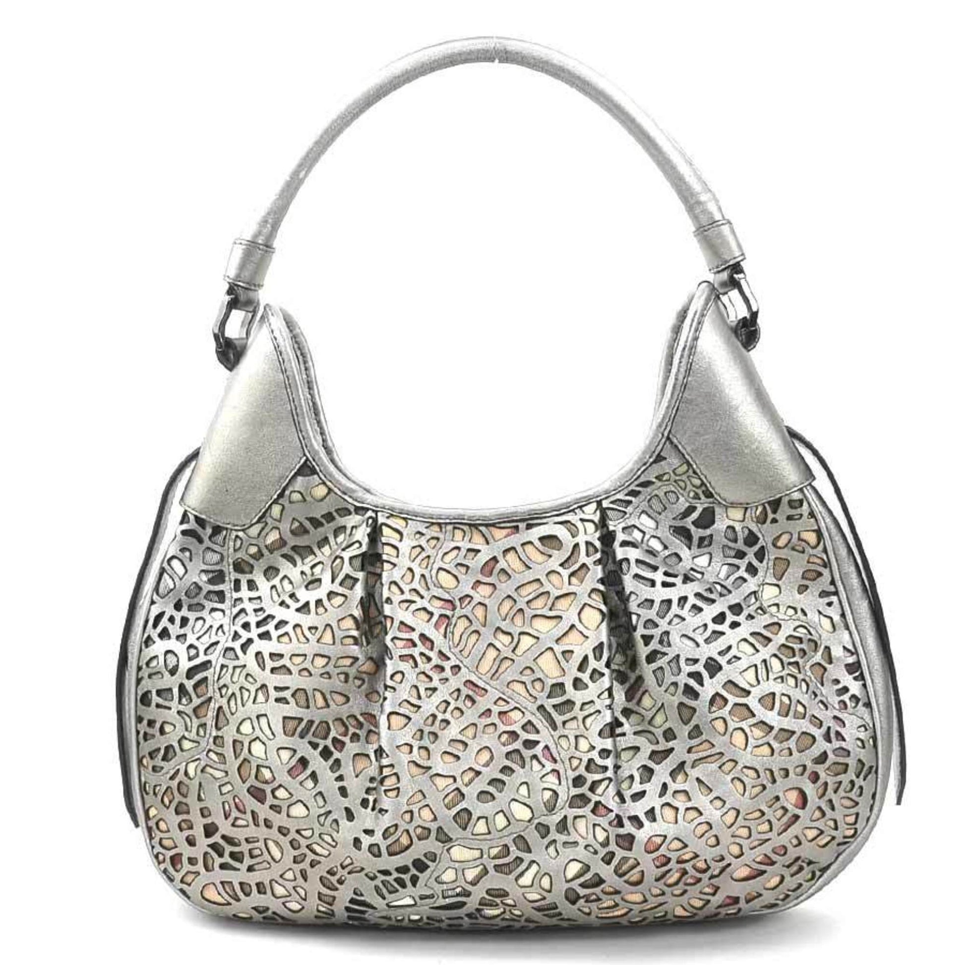 Burberry Metallic Shoulder Bag Leather Canvas Beige