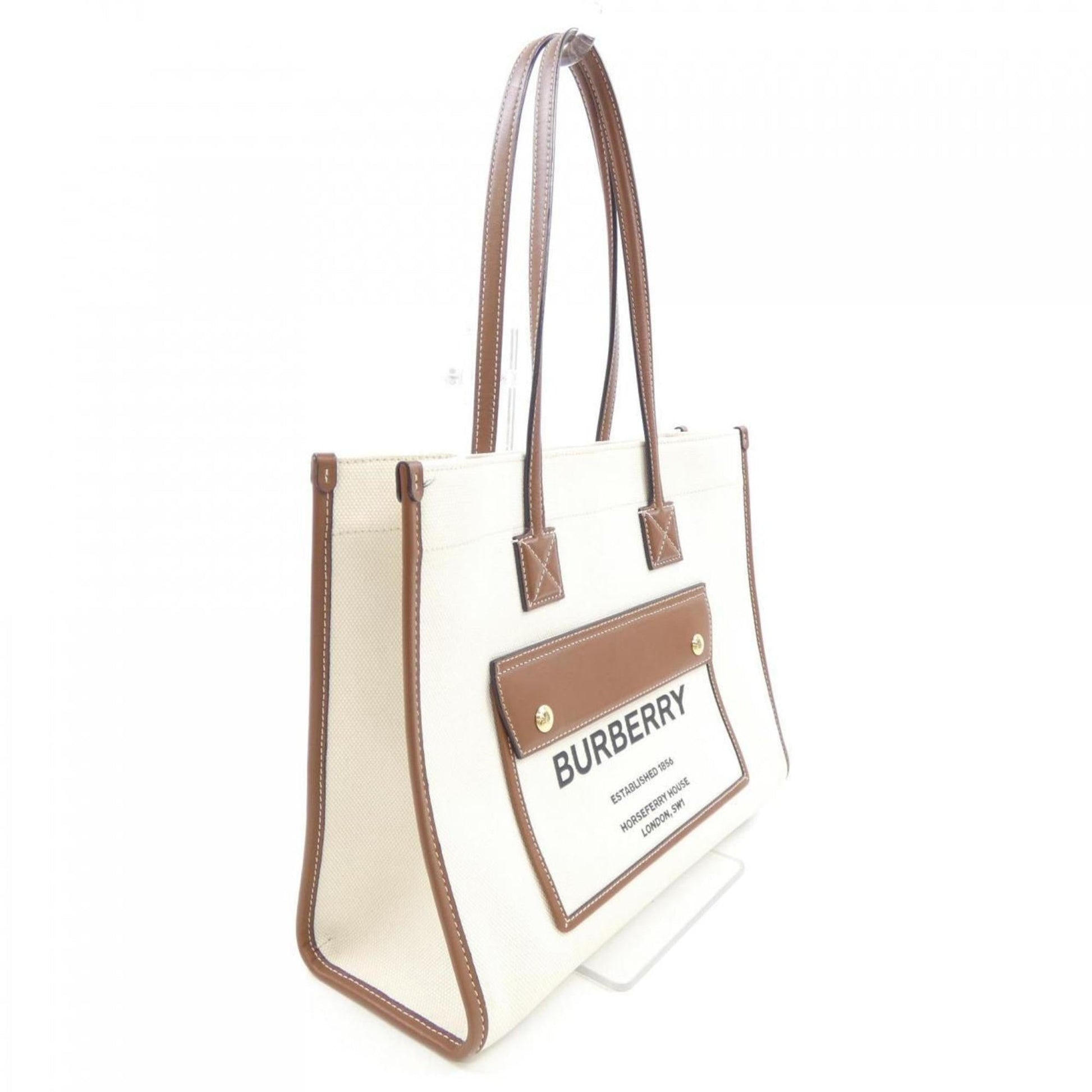 Burberry Handbag Tote Bag White Brown