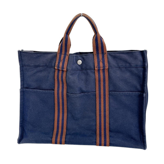 Hermes Cotton Handbag Tote Bag Navy