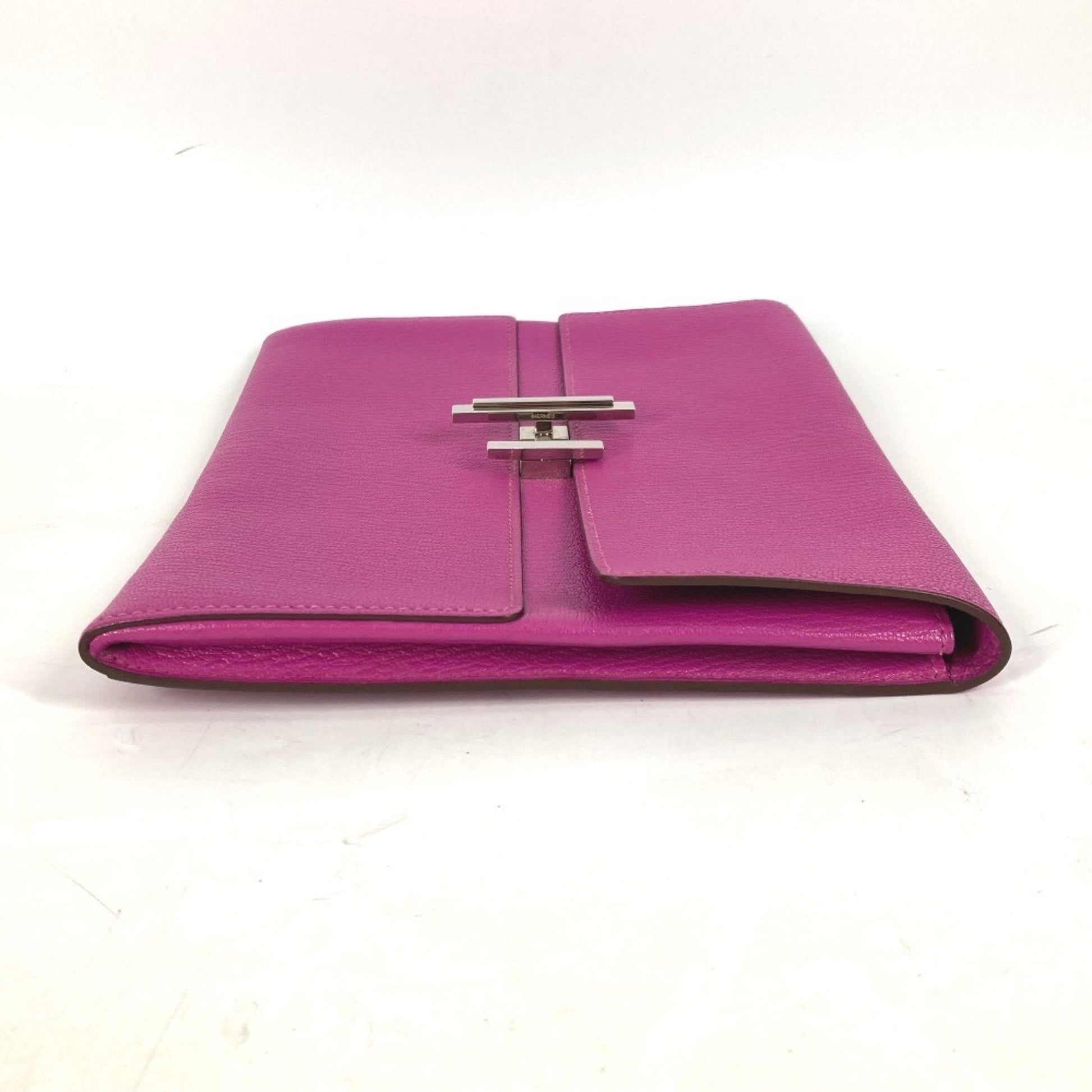 Hermes Rose Chevre Clutch Bag Pouch Leather Pink Purple