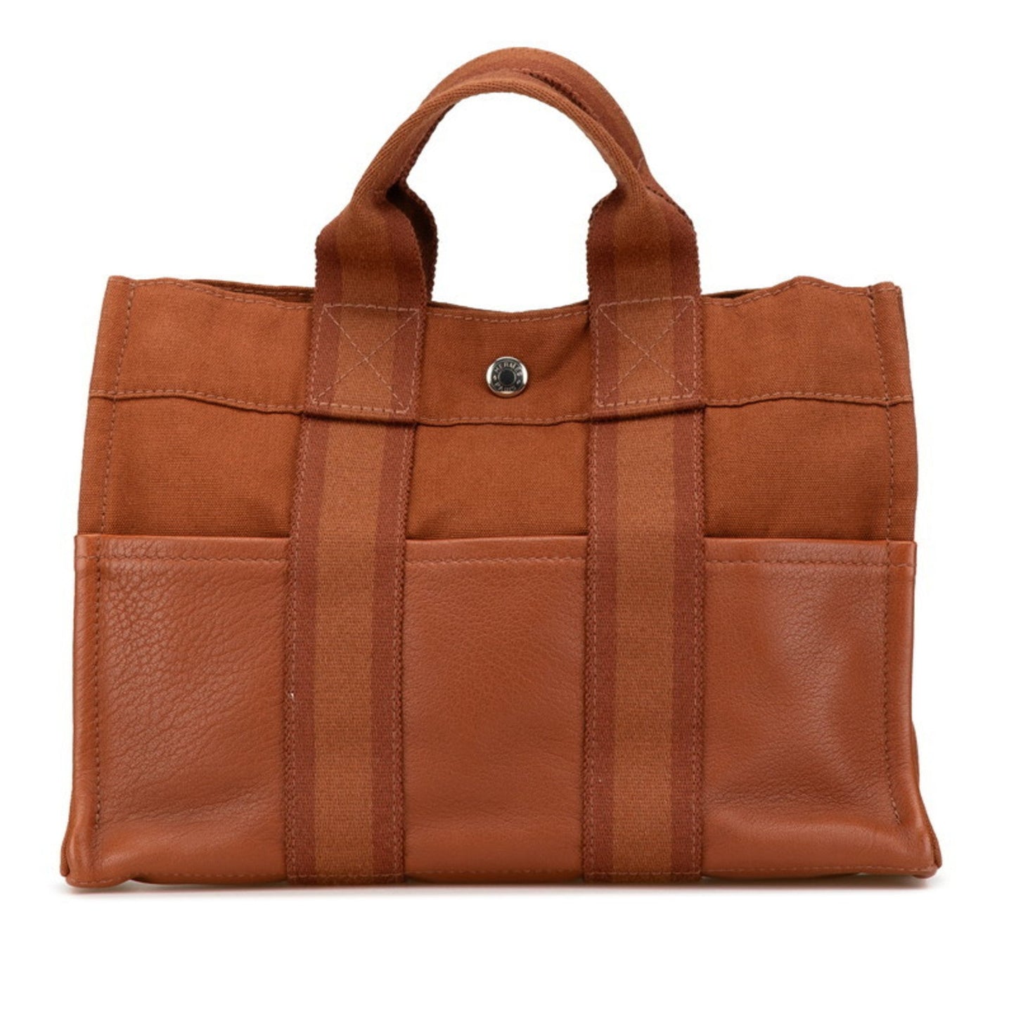 Hermes Fourre Tout Tote Bag Leather Canvas Brown
