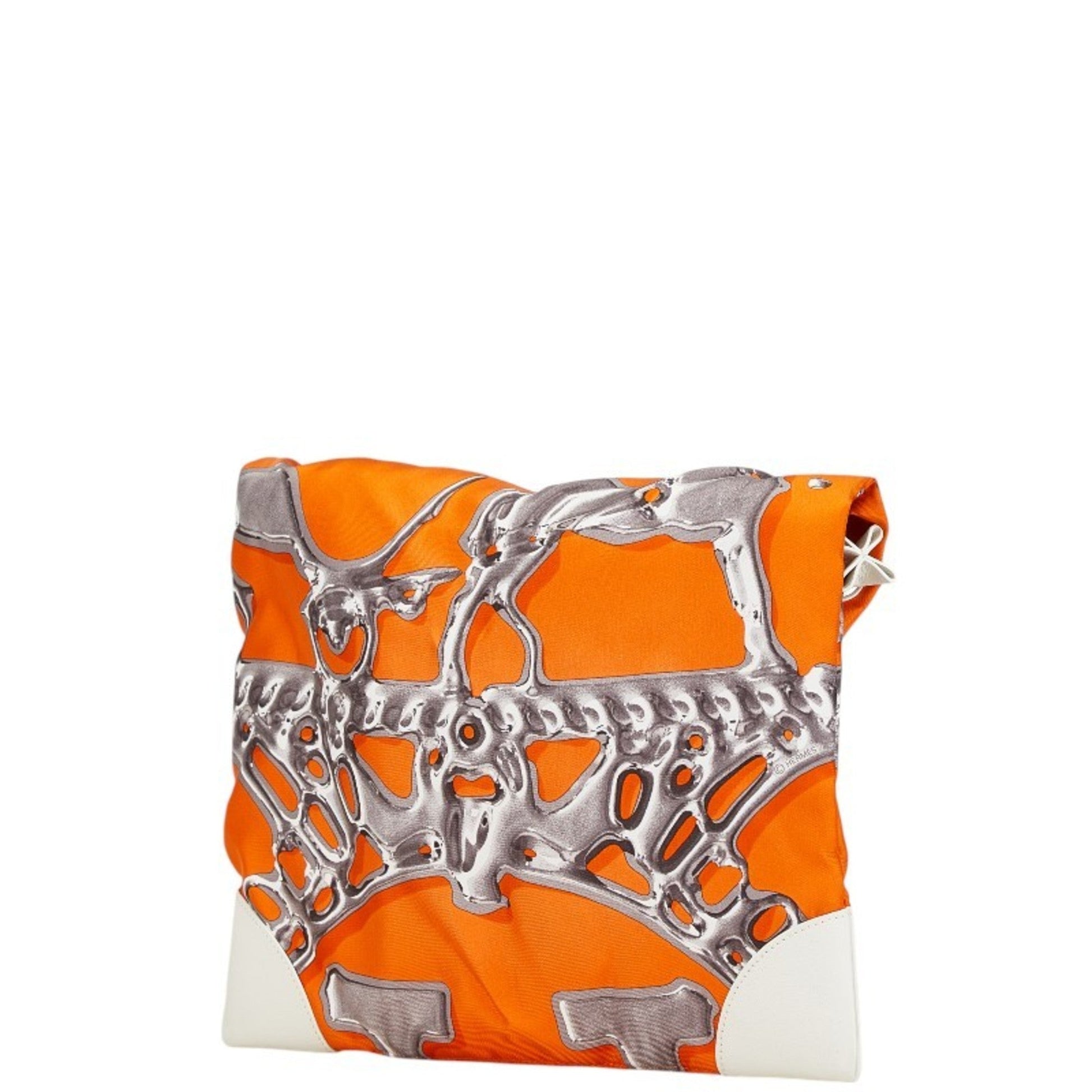 Hermes Silk Pouch Shoulder Bag Leather Orange