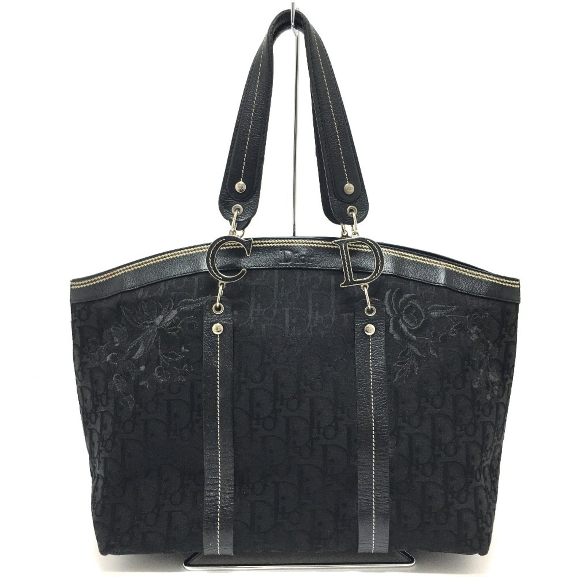 Dior Handbag Christian Tote Bag Leather Canvas Black