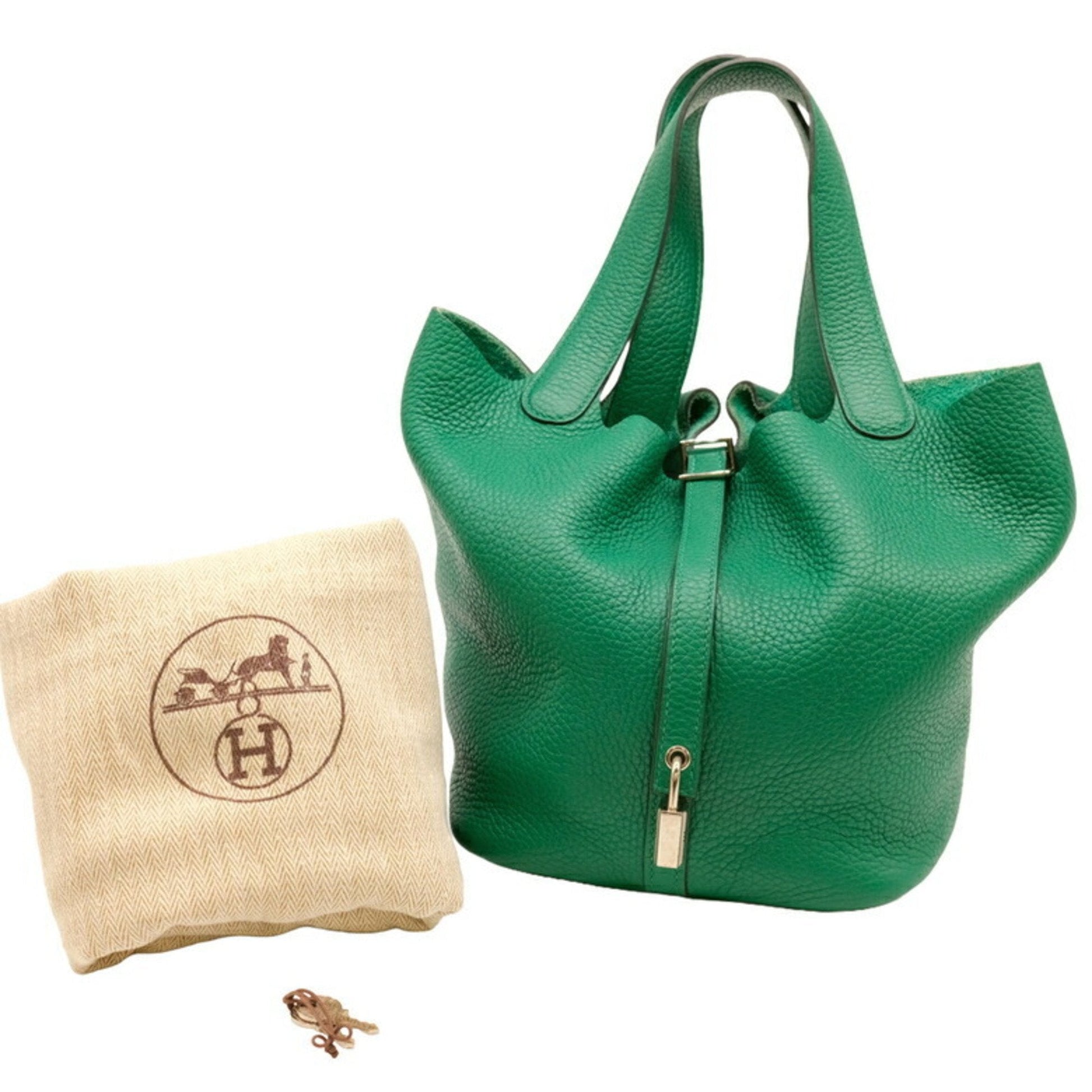 Hermes Taurillon Clemence Handbag Tote Bag Leather Green