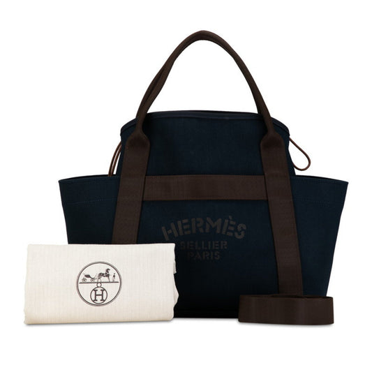 Hermes Shoulder Bag Tote Bag Canvas Brown Navy