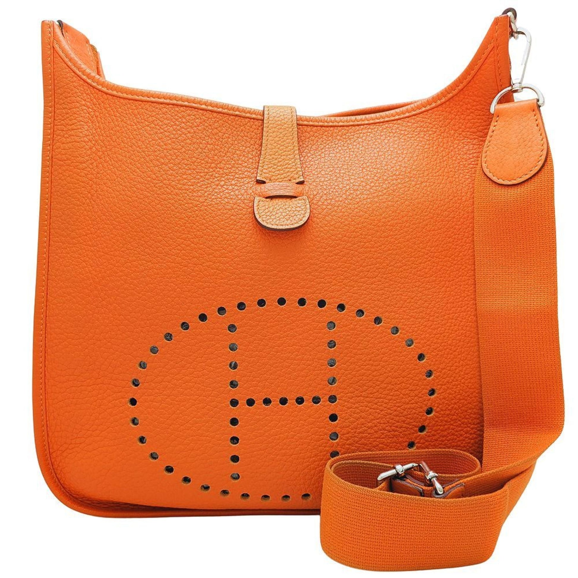 Hermes Potiron Taurillon Clemence Shoulder Bag Leather