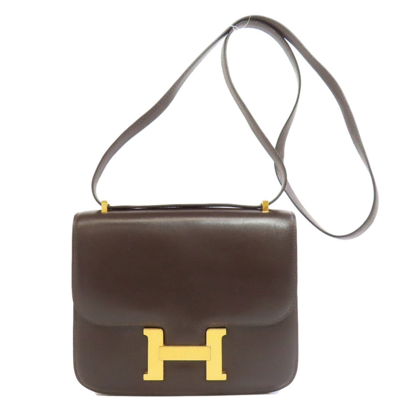 Hermes Dark Box Calf Shoulder Bag Leather Calf Leather Brown