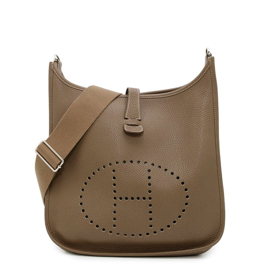 Hermes Etoupe Taurillon Clemence Shoulder Bag Leather Gray
