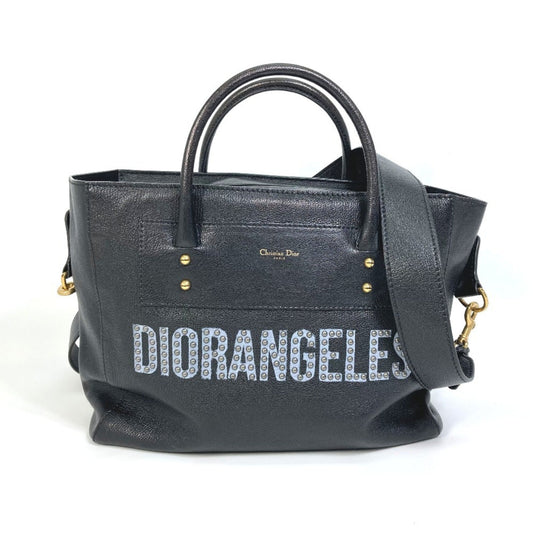 Dior Handbag Christian Shoulder Bag Tote Bag 2 Leather Black