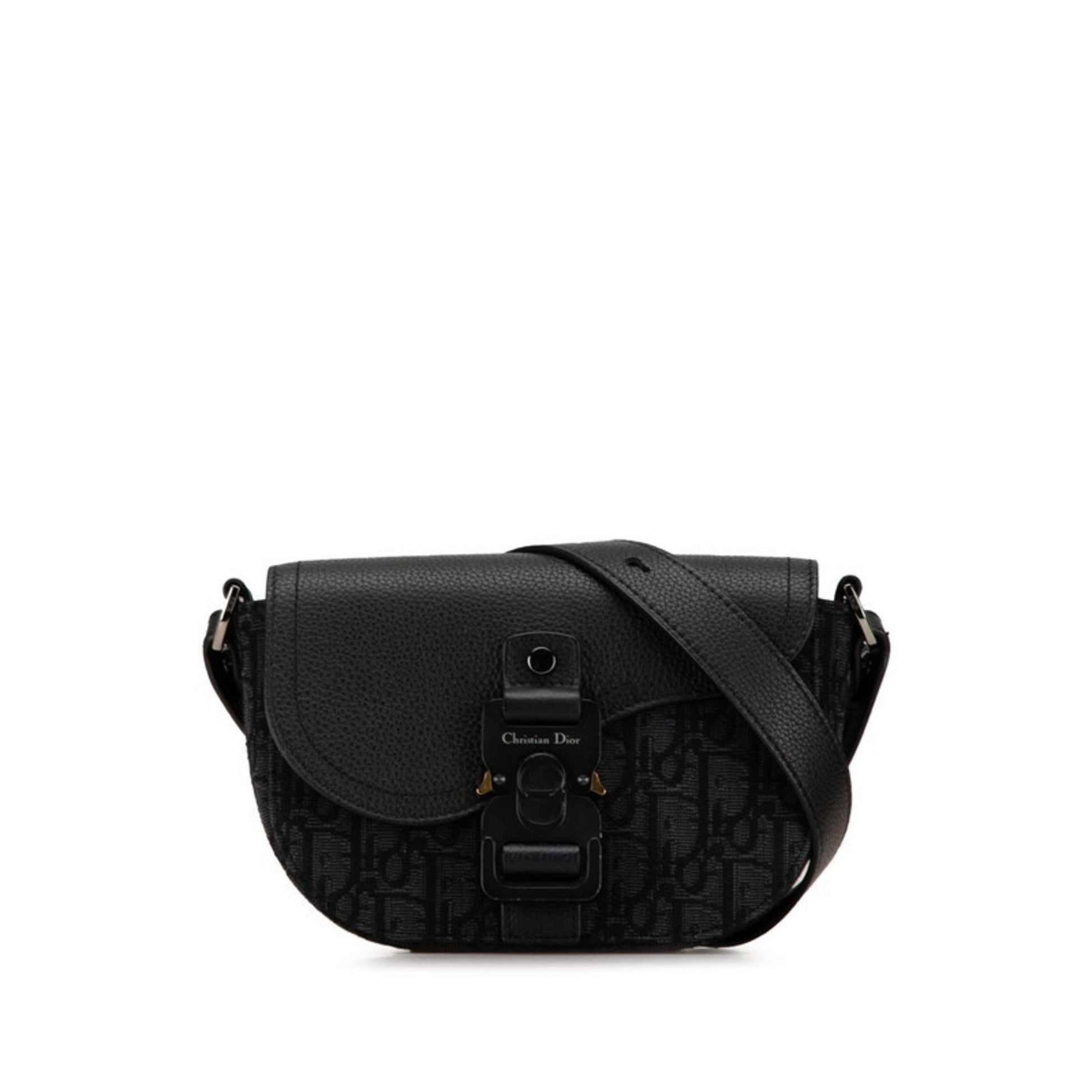 Dior Handbag Christian Shoulder Bag Leather Canvas Black Leather Shoulder Bag