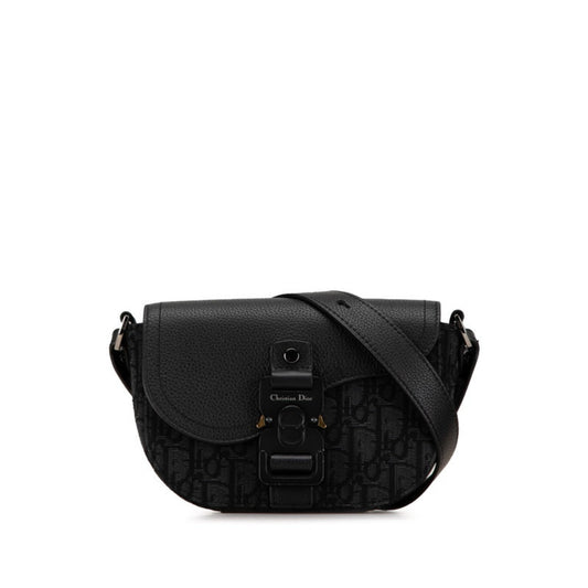 Dior Handbag Christian Shoulder Bag Leather Canvas Black Leather Shoulder Bag
