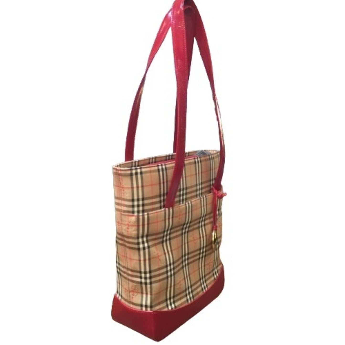 Burberry Color Tote Bag Canvas Beige Red