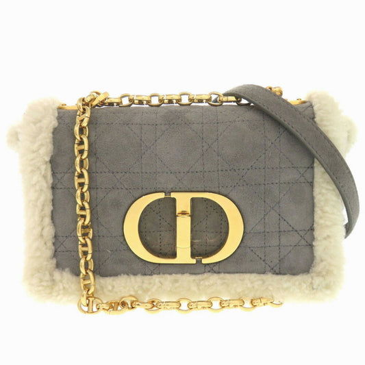 Dior Handbag Christian Shoulder Bag Leather Suede Gray