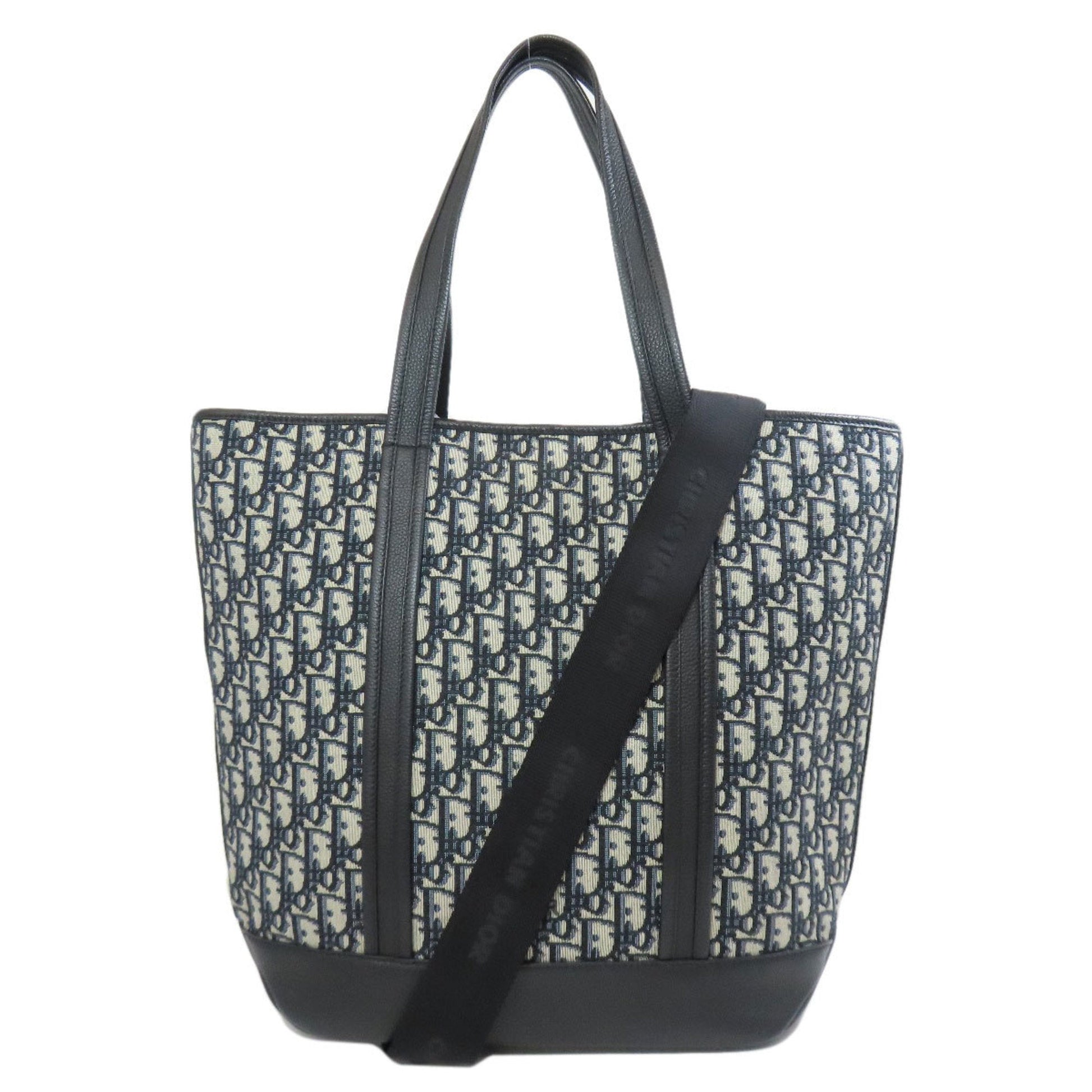 Dior Handbag Christian Tote Bag Leather Canvas Blue