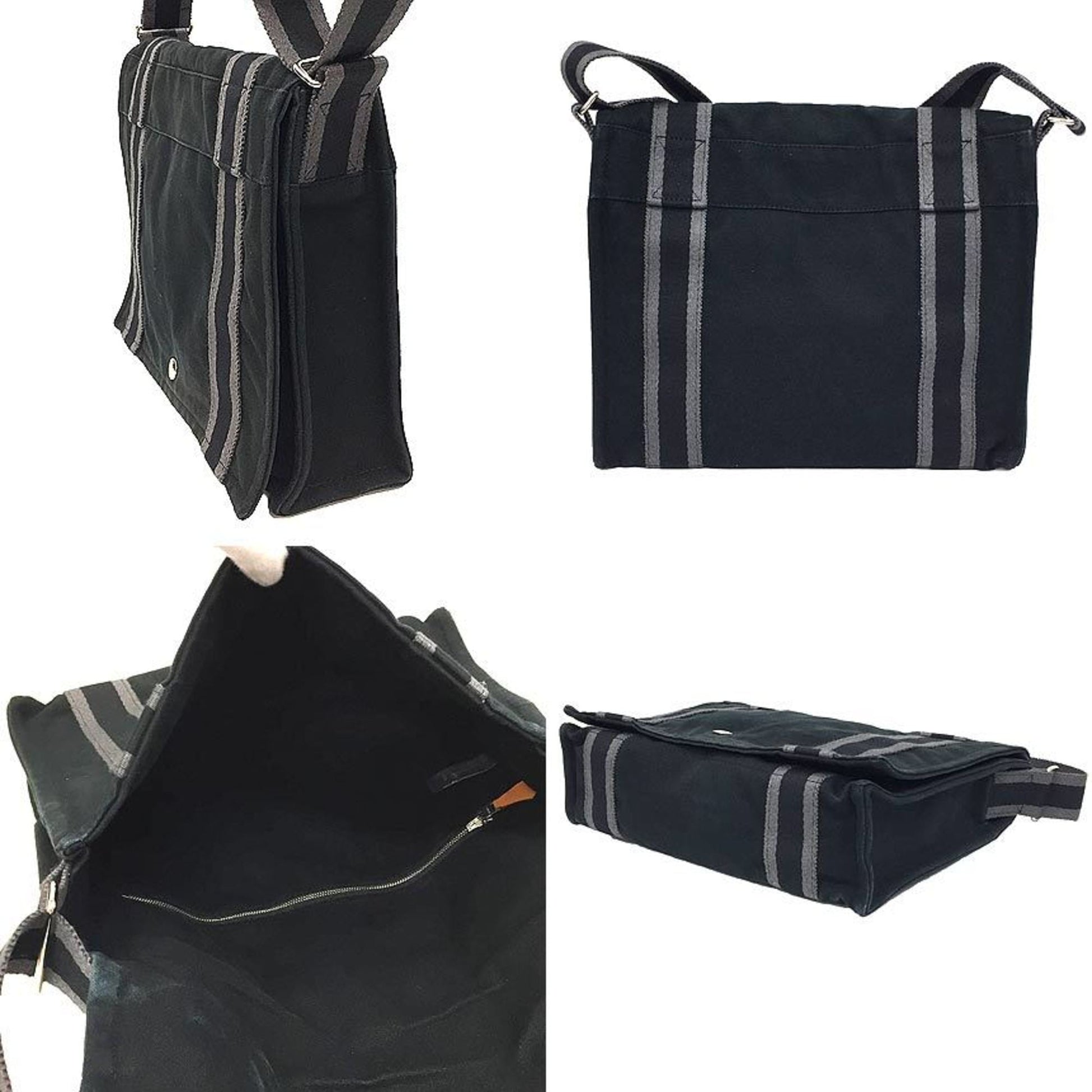 Hermes Fourre Tout Messenger Bag Shoulder Bag Canvas Black