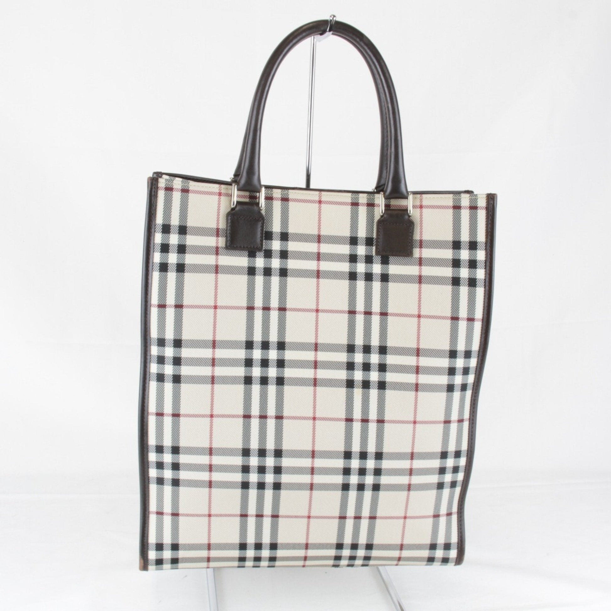 Burberry Tote Bag Leather Canvas Beige