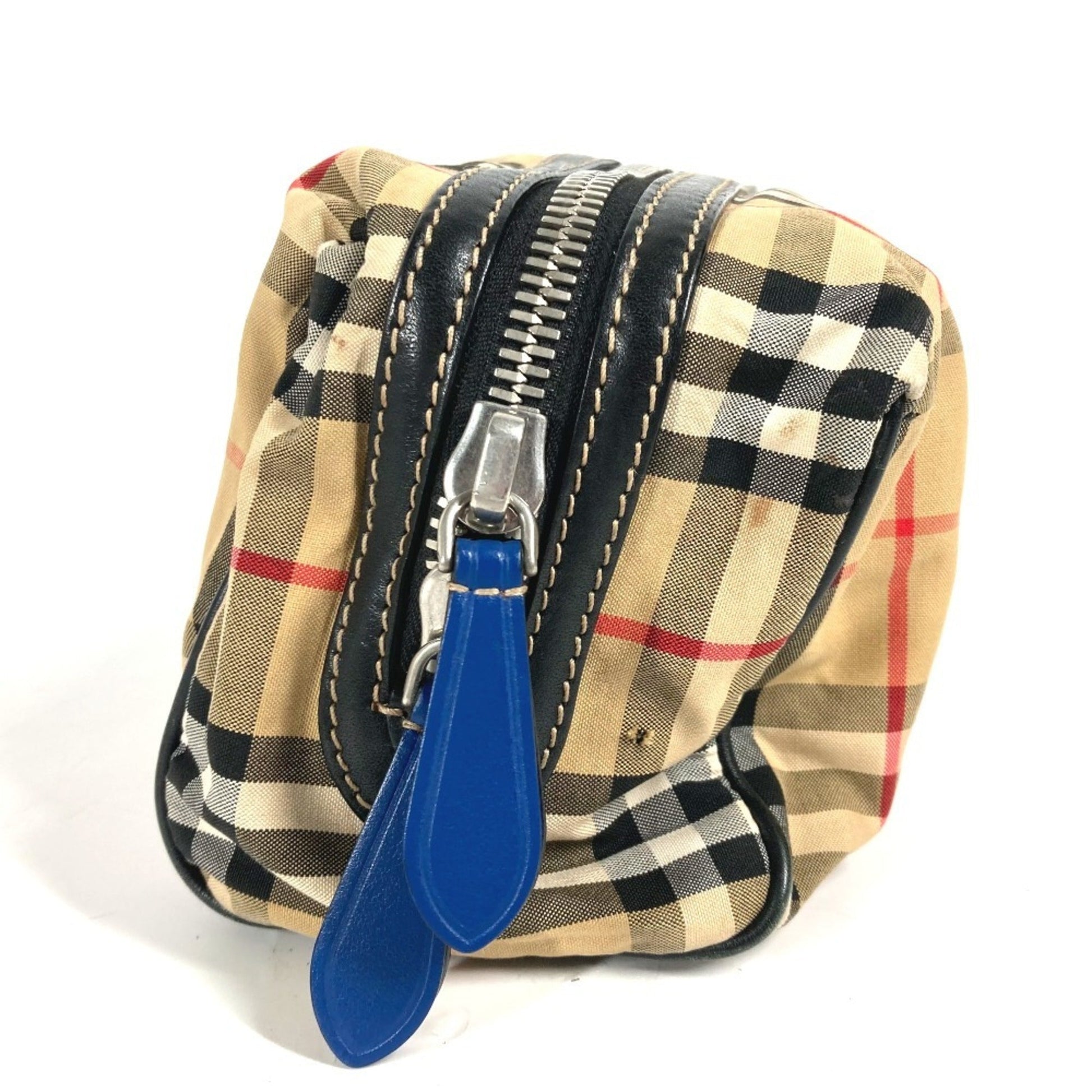 Burberry Clutch Bag Pouch Leather Canvas Black