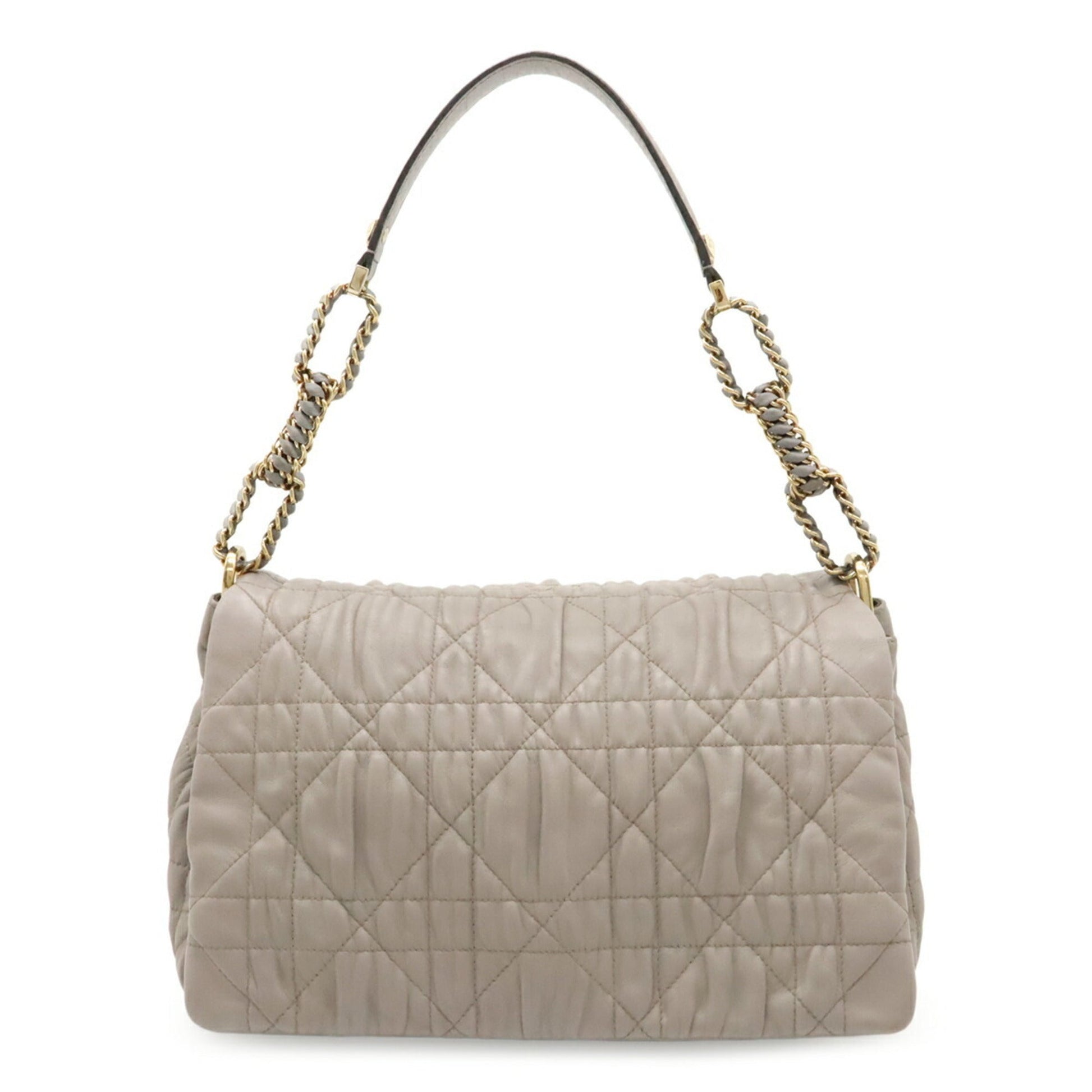 Dior Handbag Christian Shoulder Bag Leather Gray