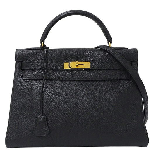 Hermes Kelly Togo Handbag Shoulder Bag Leather Black White