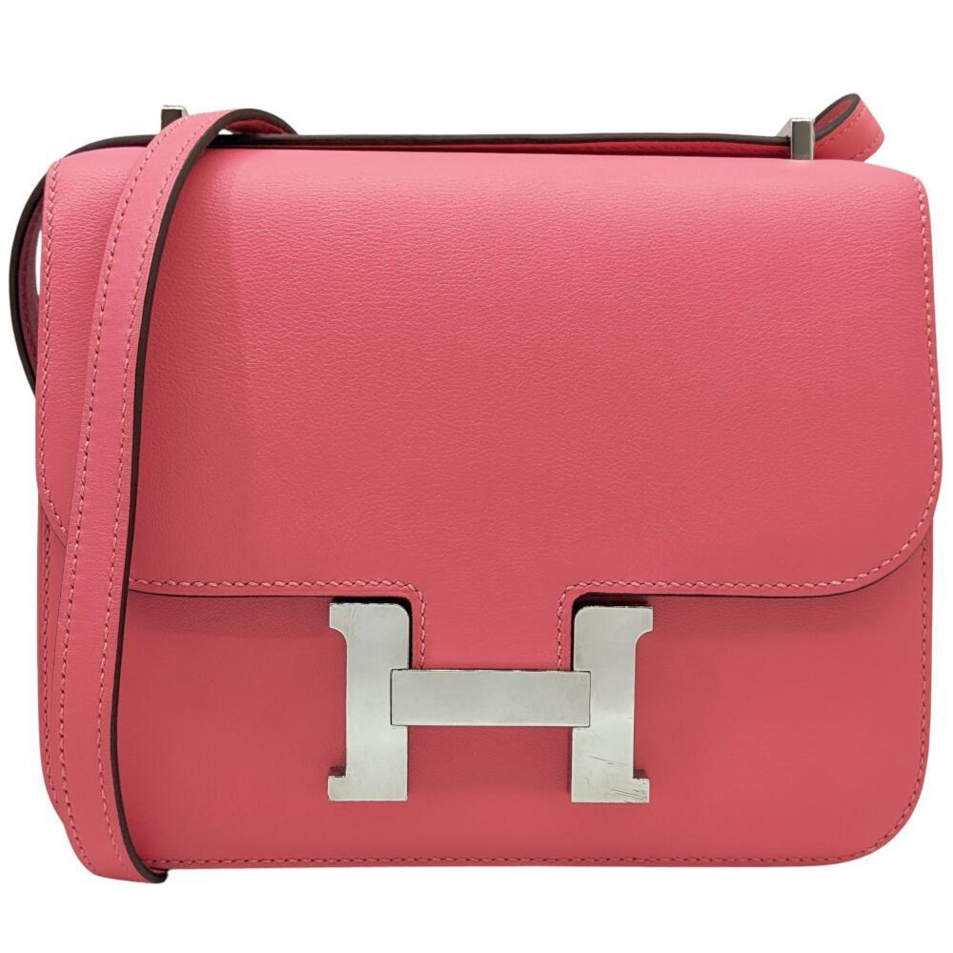 Hermes Rose Azalee Evercalf Shoulder Bag Leather Pink