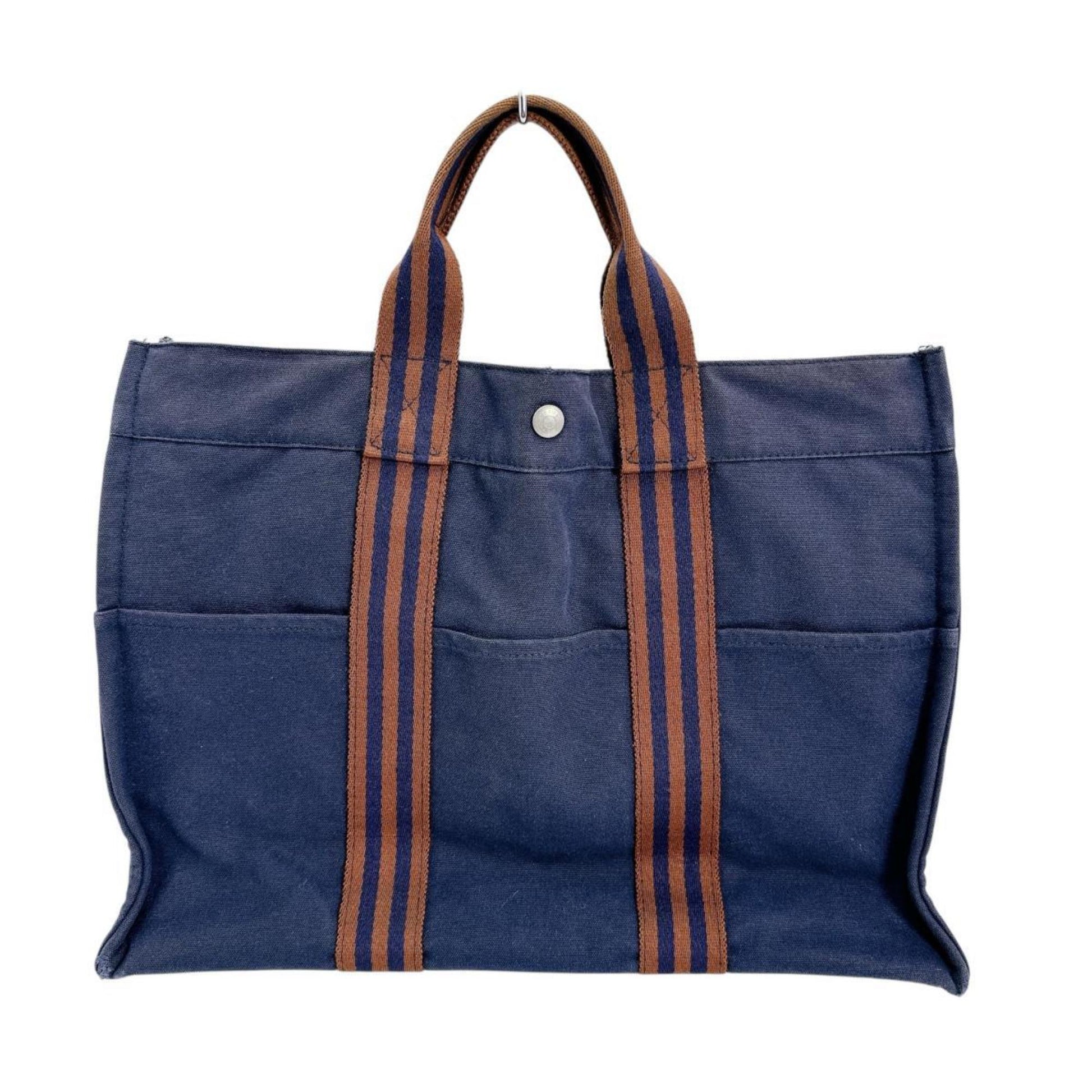 Hermes Cotton Handbag Tote Bag Navy