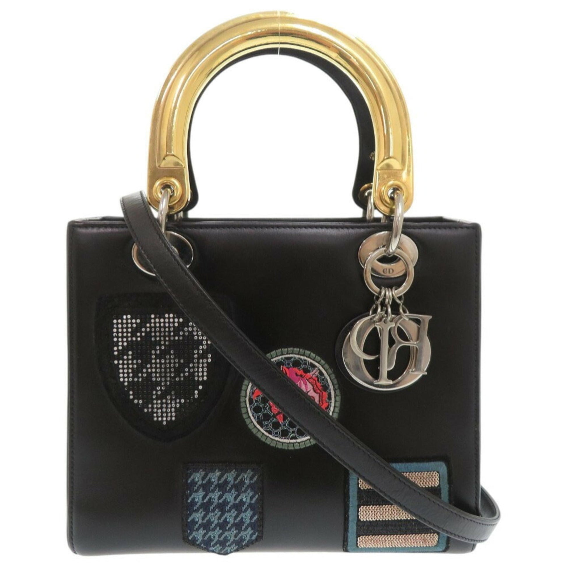 Dior Handbag Christian Multi-Color Shoulder Bag Leather Black Multicolor